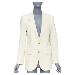 UMIT BENAN B+ Chaqueta blazer de mezcla de lana en color blanco roto, cosida a mano, talla IT38 XS