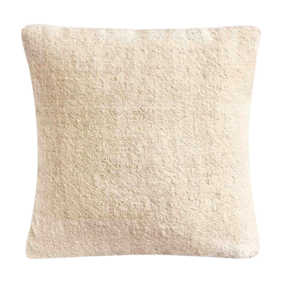 Housse de coussin blanche, en laine filée et tissée à la main en vente