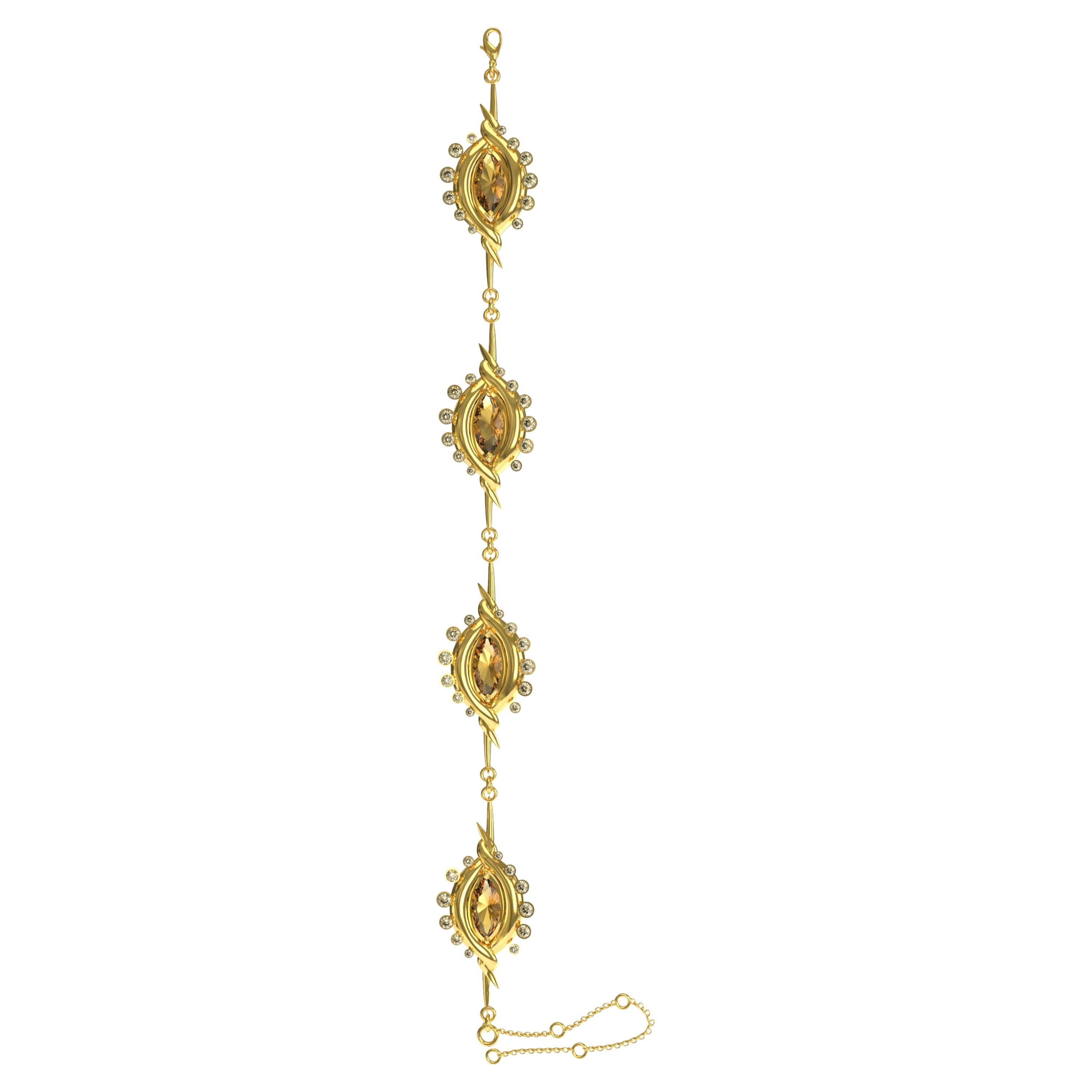 Gliederarmband Umoja aus 18 Karat Gold mit Citrin und Diamant