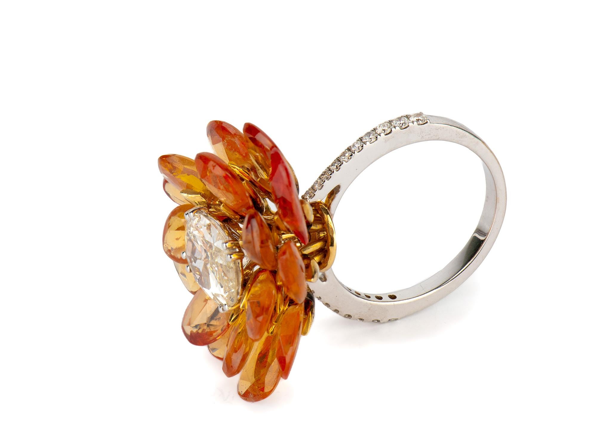 UMRAO Anillo Floral de Zafiro Amarillo y Diamantes Corte pera