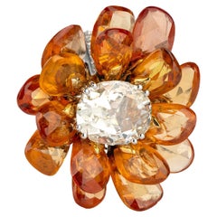 UMRAO Anillo Floral de Zafiro Amarillo y Diamantes