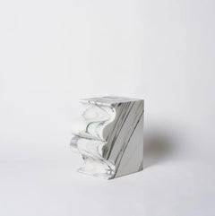 Unique Block Wavy Shape White Marble Sculpted Stool by Pietro Franceschini
