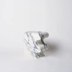 Unique Block Wavy Shape White Marble Sculpted Stool by Pietro Franceschini