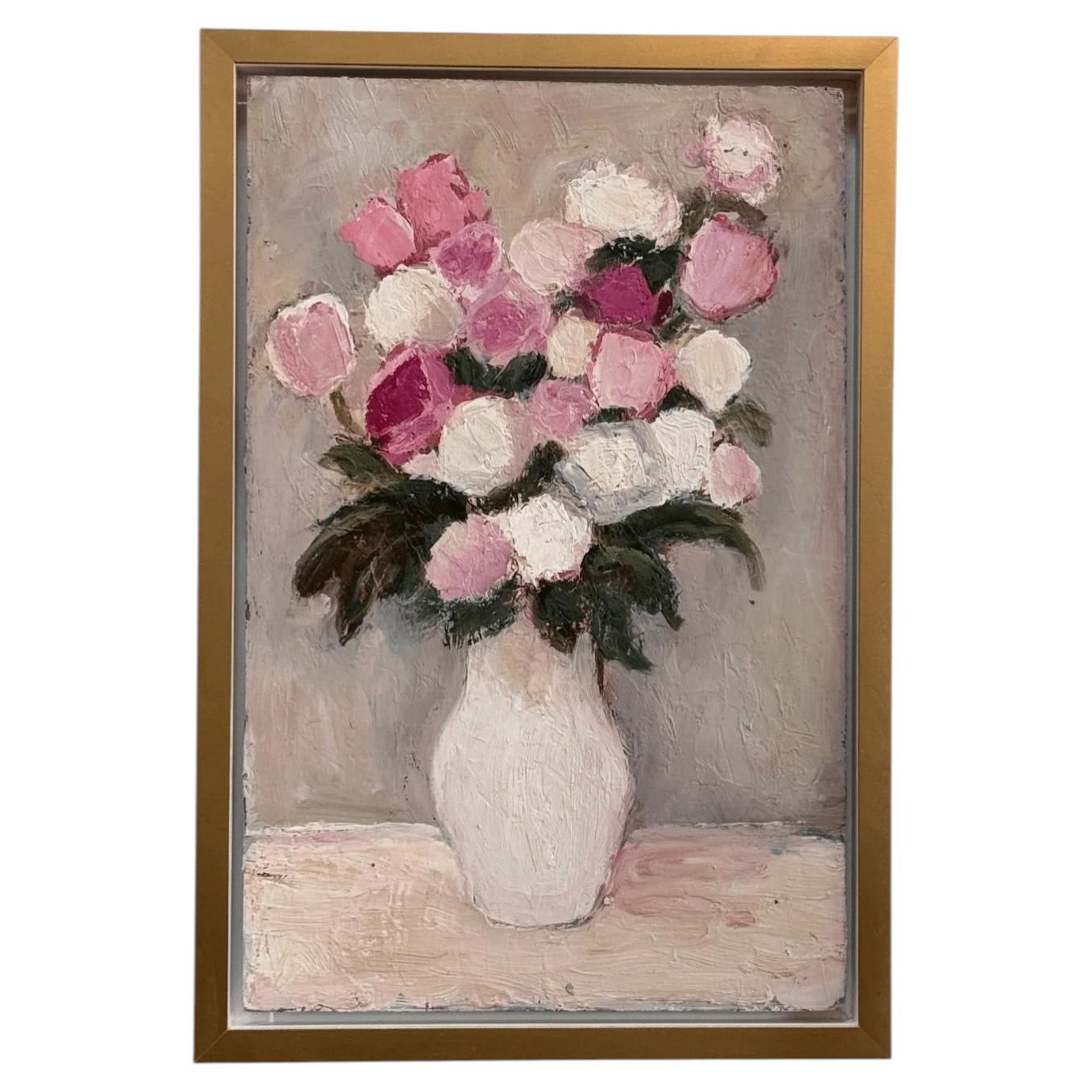 Un bouquet de fleurs, Öl auf Karton, von Anna Costa (1922-2022) Frankreich im Angebot