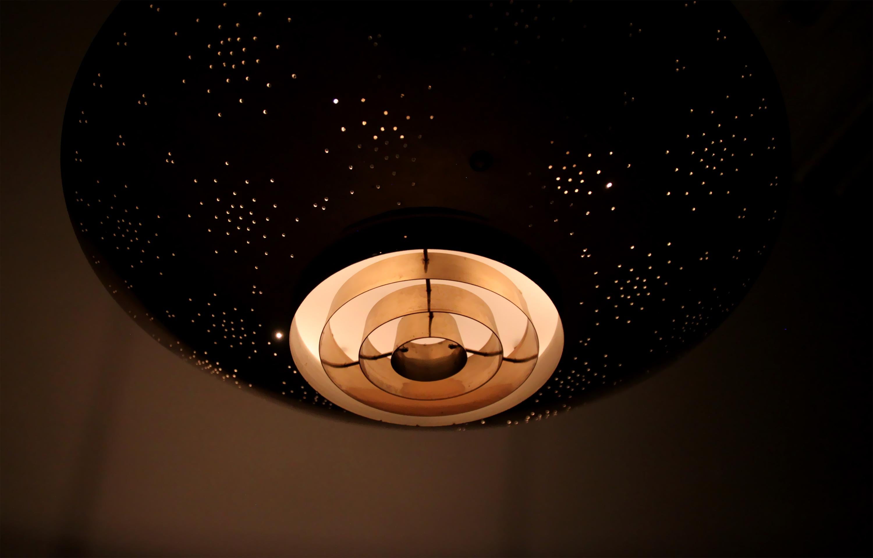 'UN' Ceiling Lamp in Brass by Paavo Tynell, Finland, 1950s 6