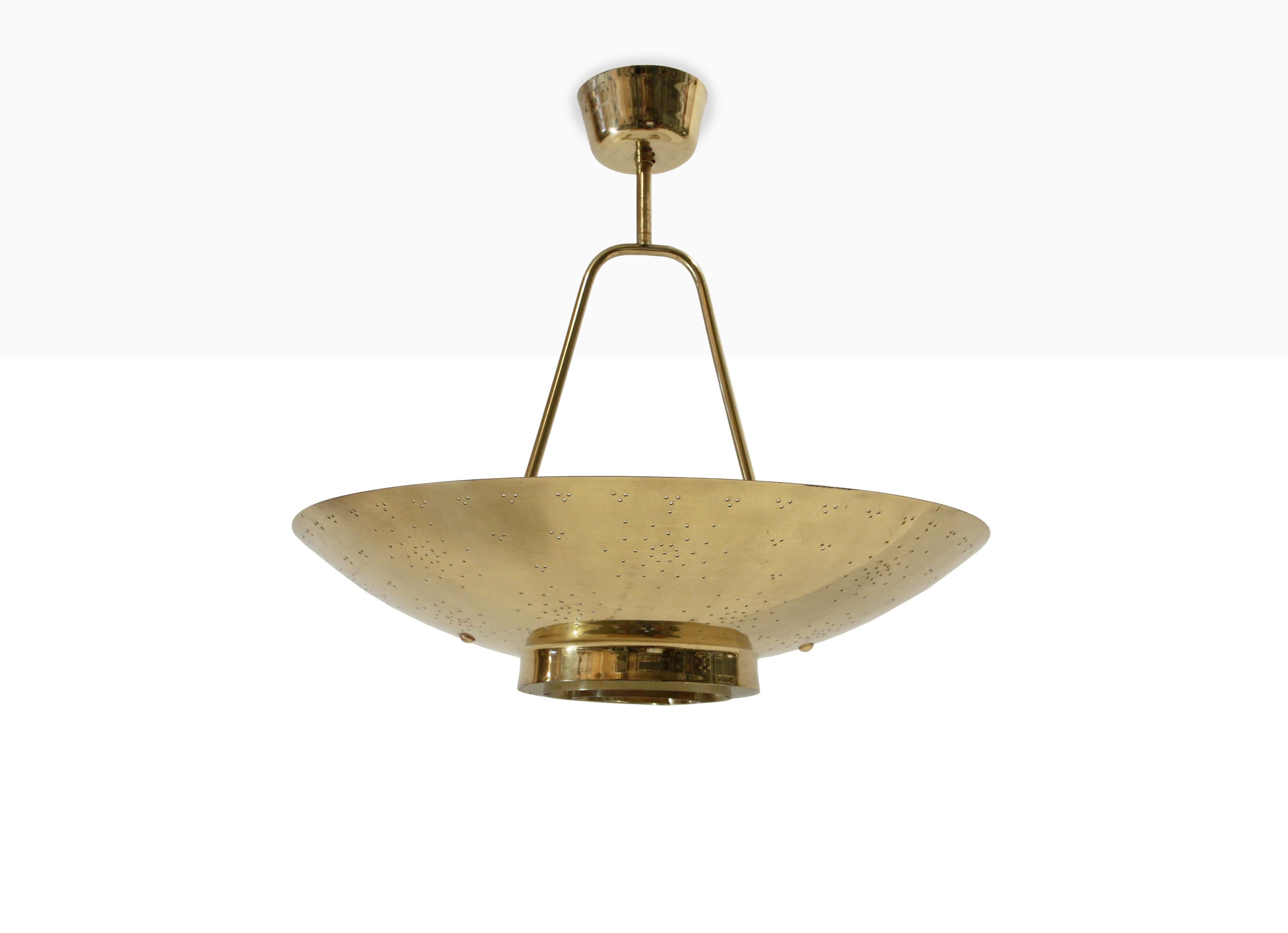 'UN' Ceiling Lamp in Brass by Paavo Tynell, Finland, 1950s 1