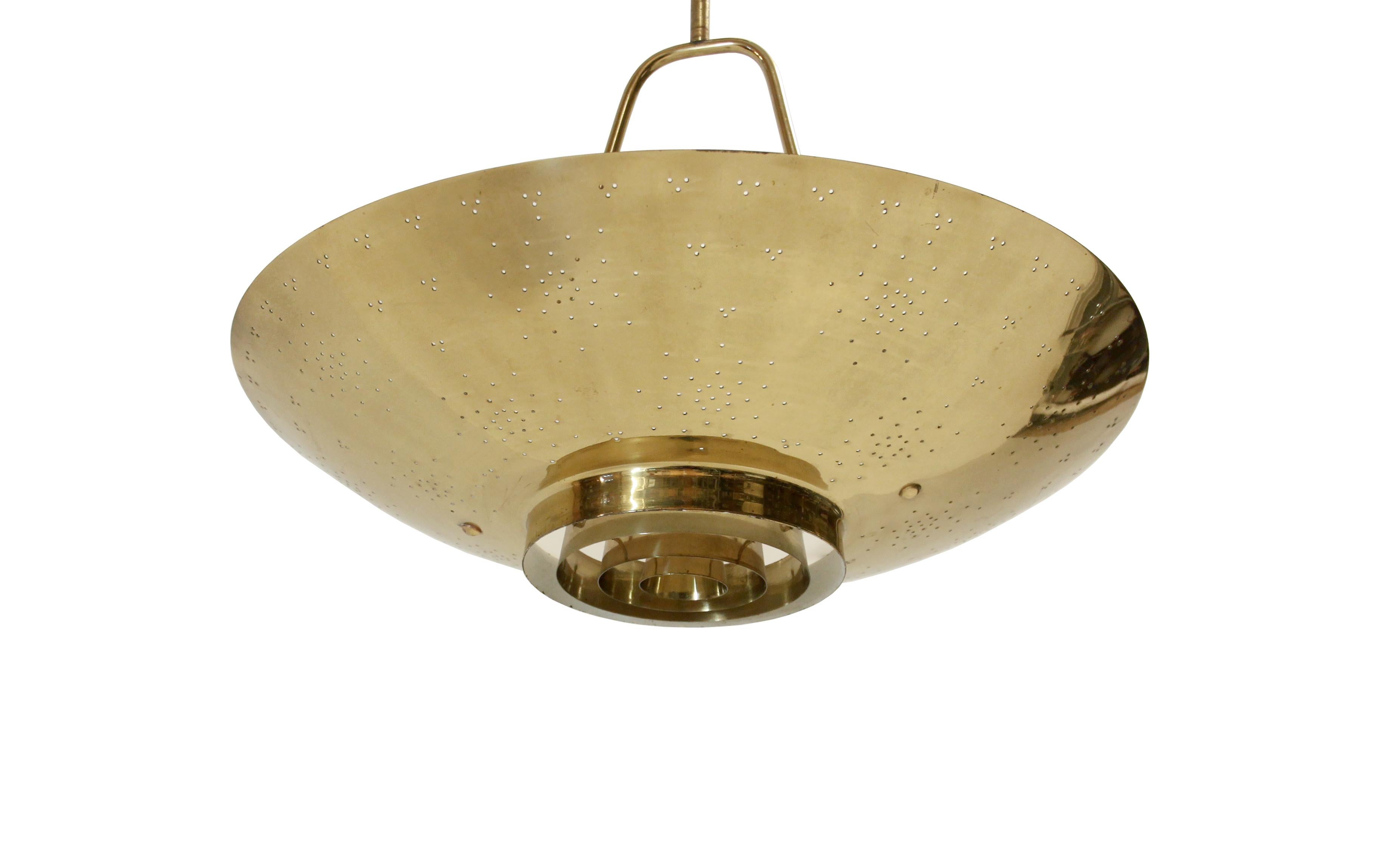 'UN' Ceiling Lamp in Brass by Paavo Tynell, Finland, 1950s 2