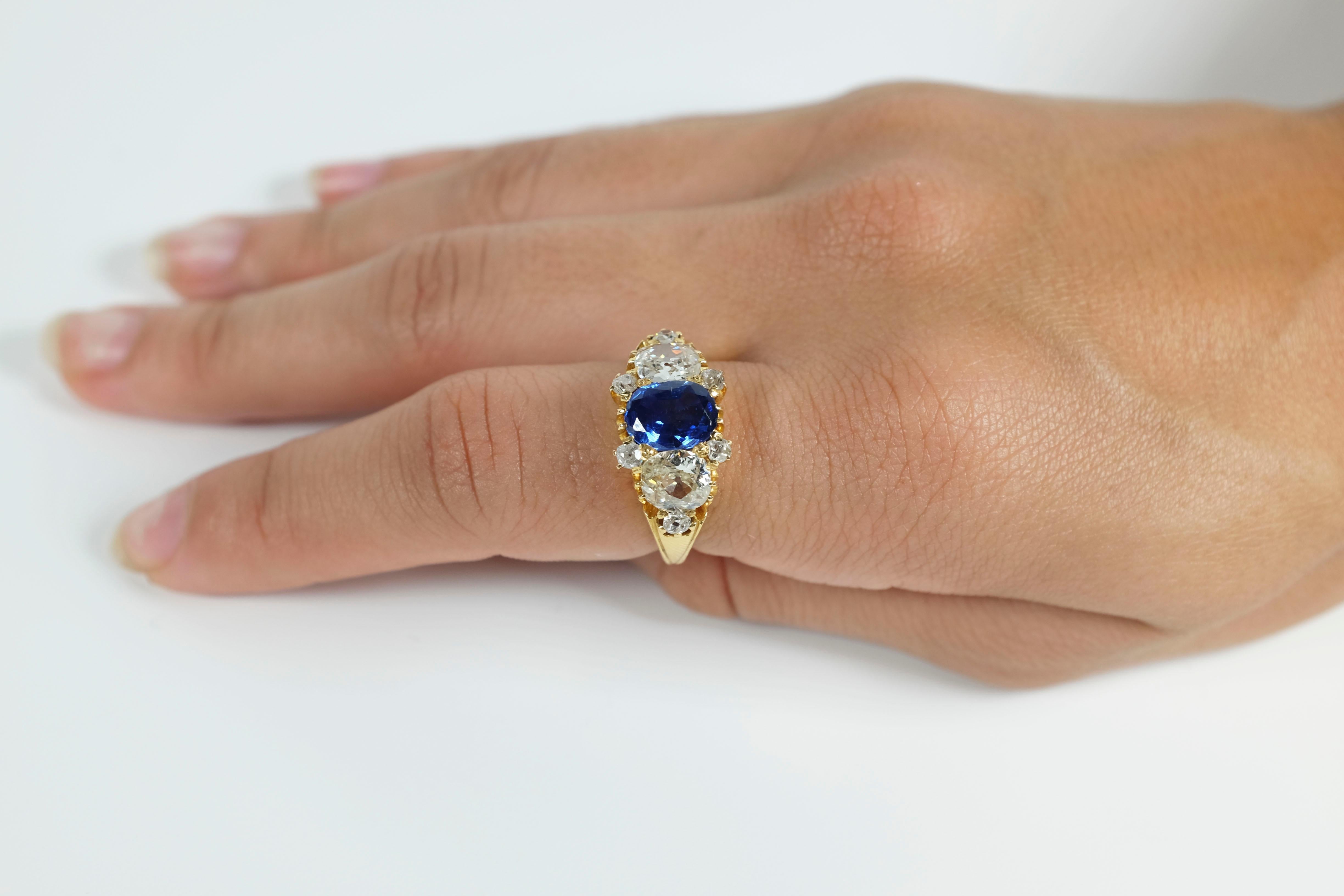 No Heat Kashmir Sapphire with Old Cut Diamonds For Sale 1