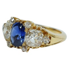 Antique No Heat Kashmir Sapphire with Old Cut Diamonds