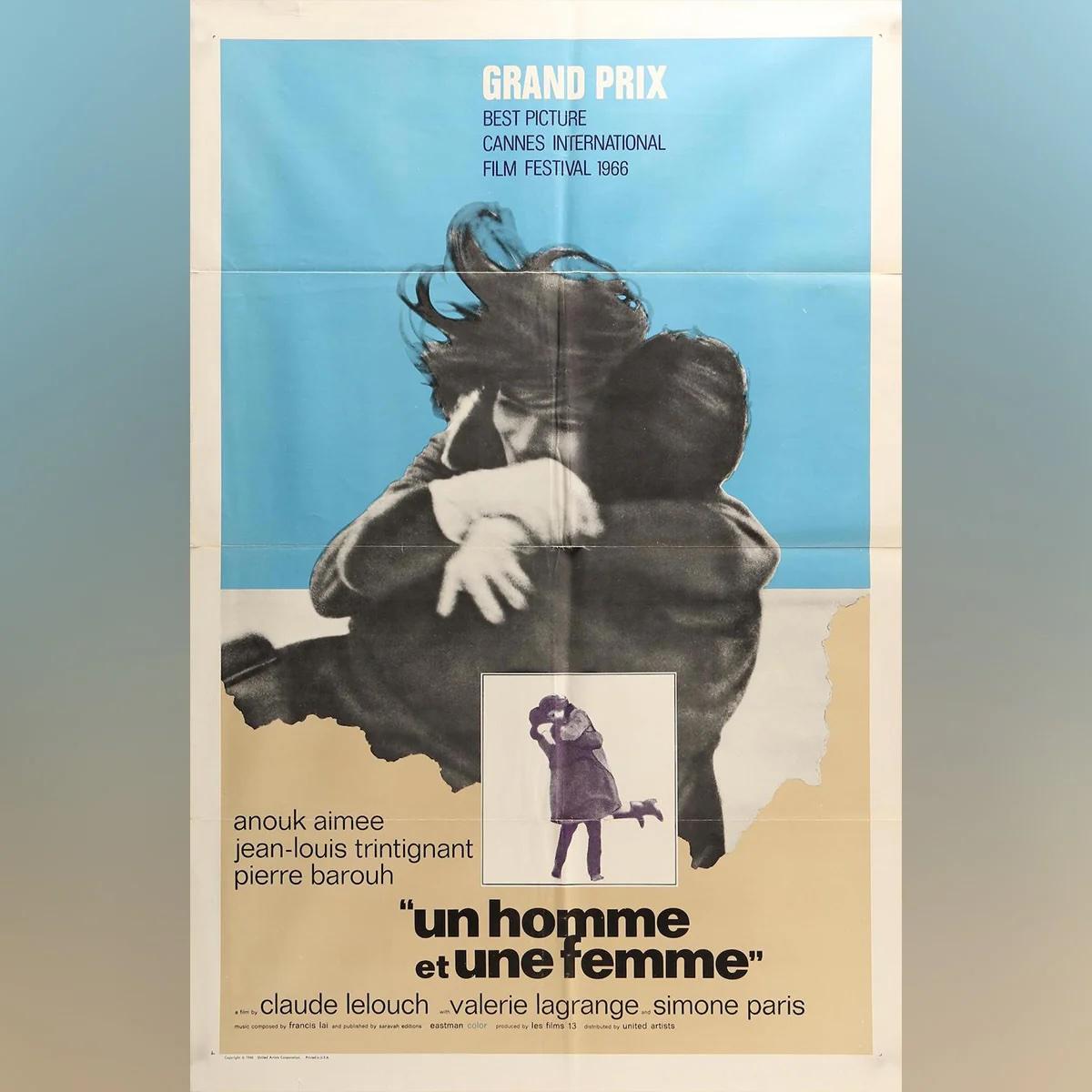 Un Homme Et Une Femme (1966)
Original ein Blatt (27 x 41 Zoll)

Dieser einfühlsame Film von Regisseur Claude Lelouch handelt von der Beziehung zwischen einem Mann und einer Frau (Anouk Aimee und Jean-Louis Trintignant), einer Witwe und einem Witwer,