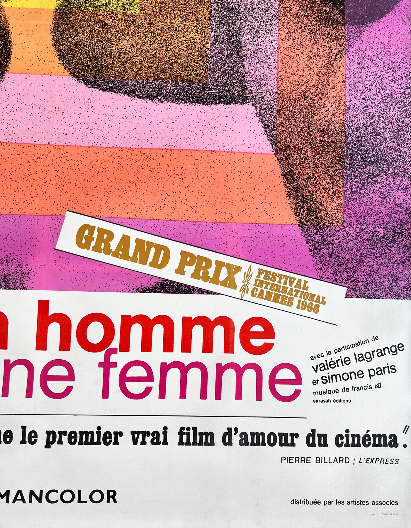 20ième siècle Affiche française du grand film Un Homme et une femme, Ferracci, 1966