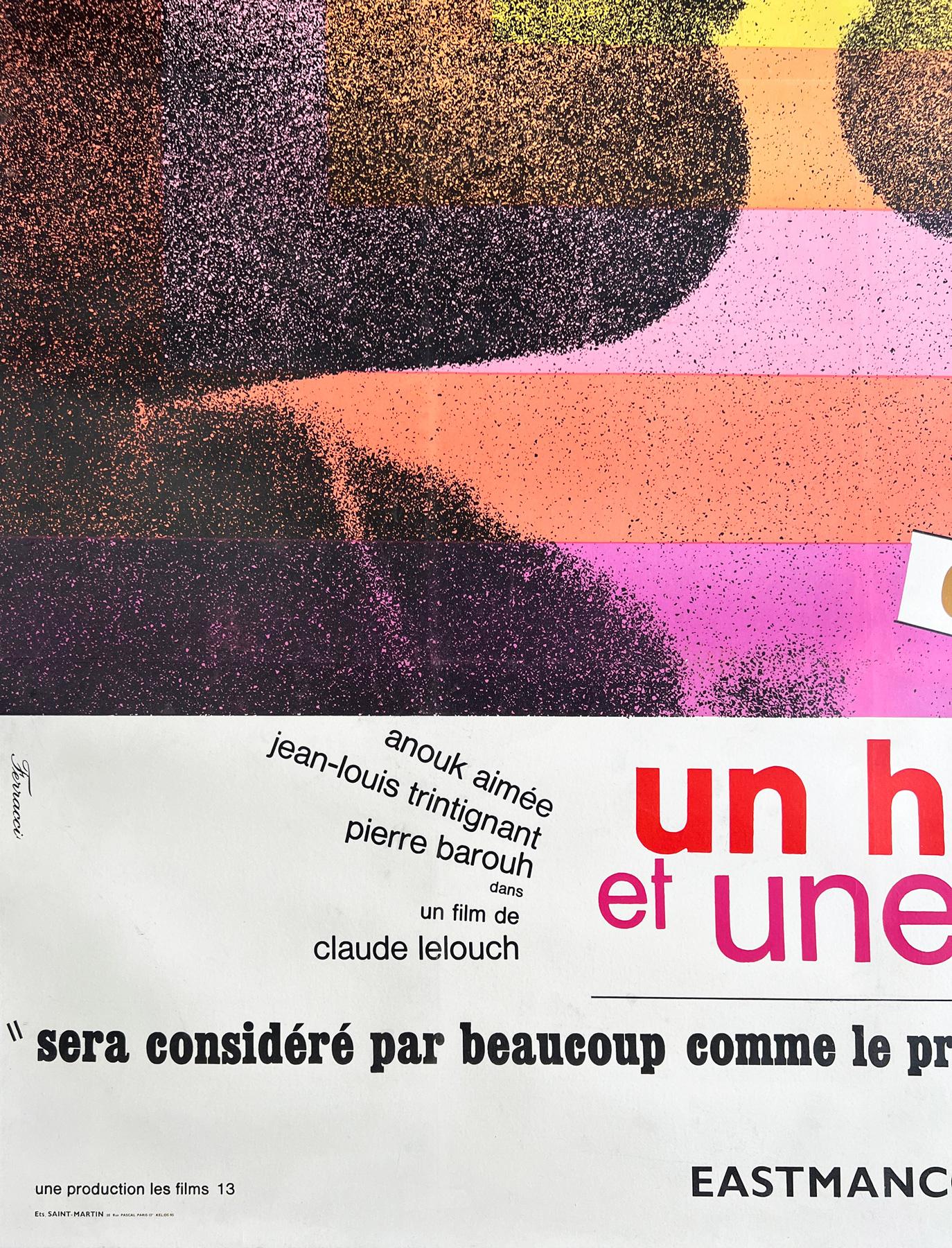 Un Homme Et Une Femme 1966 French Grande Film Movie Poster, Ferracci In Good Condition In Bath, Somerset
