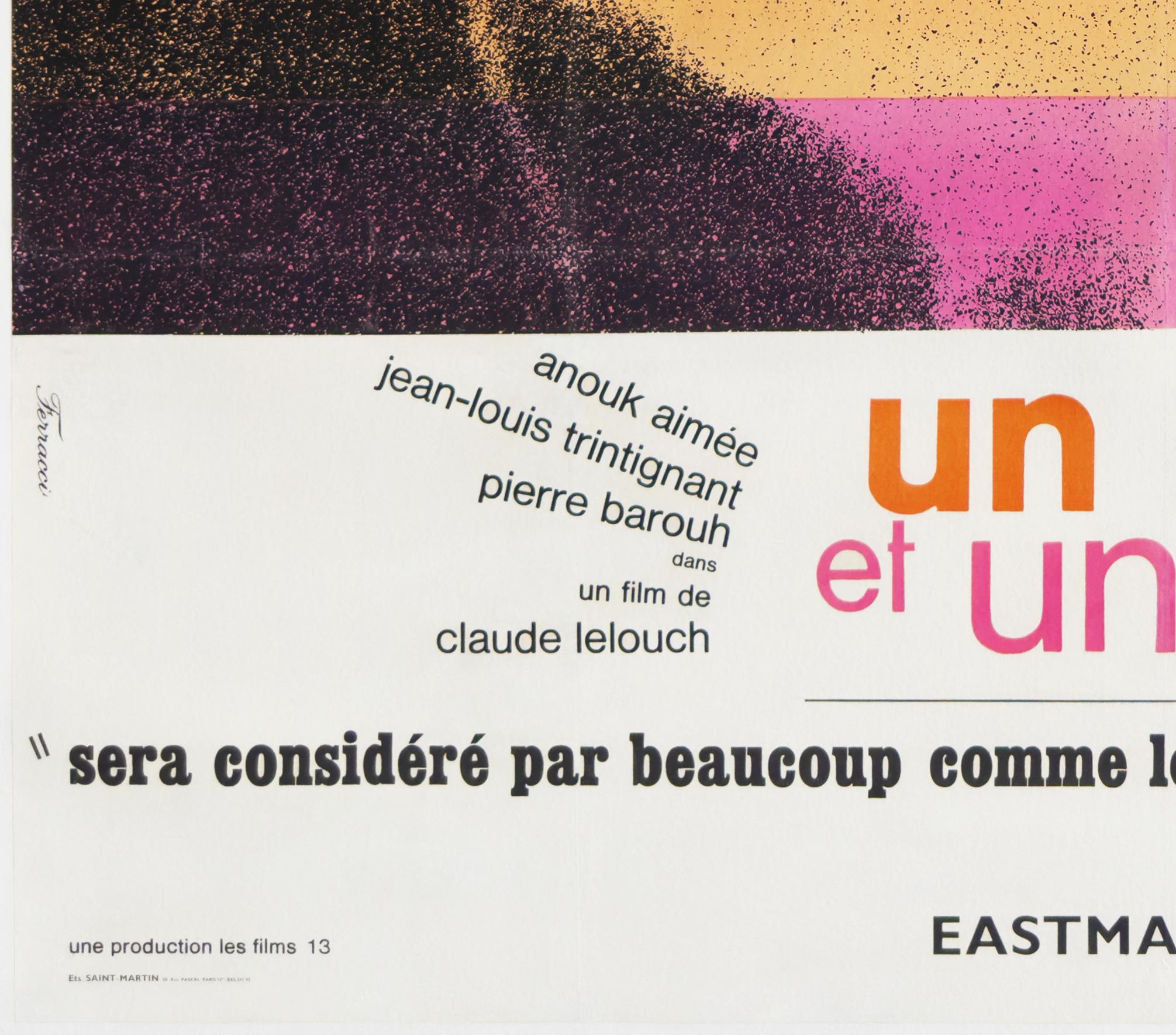 Un Homme Et Une Femme 1966 French Grande Film Movie Poster, RENE FERRACCI 2