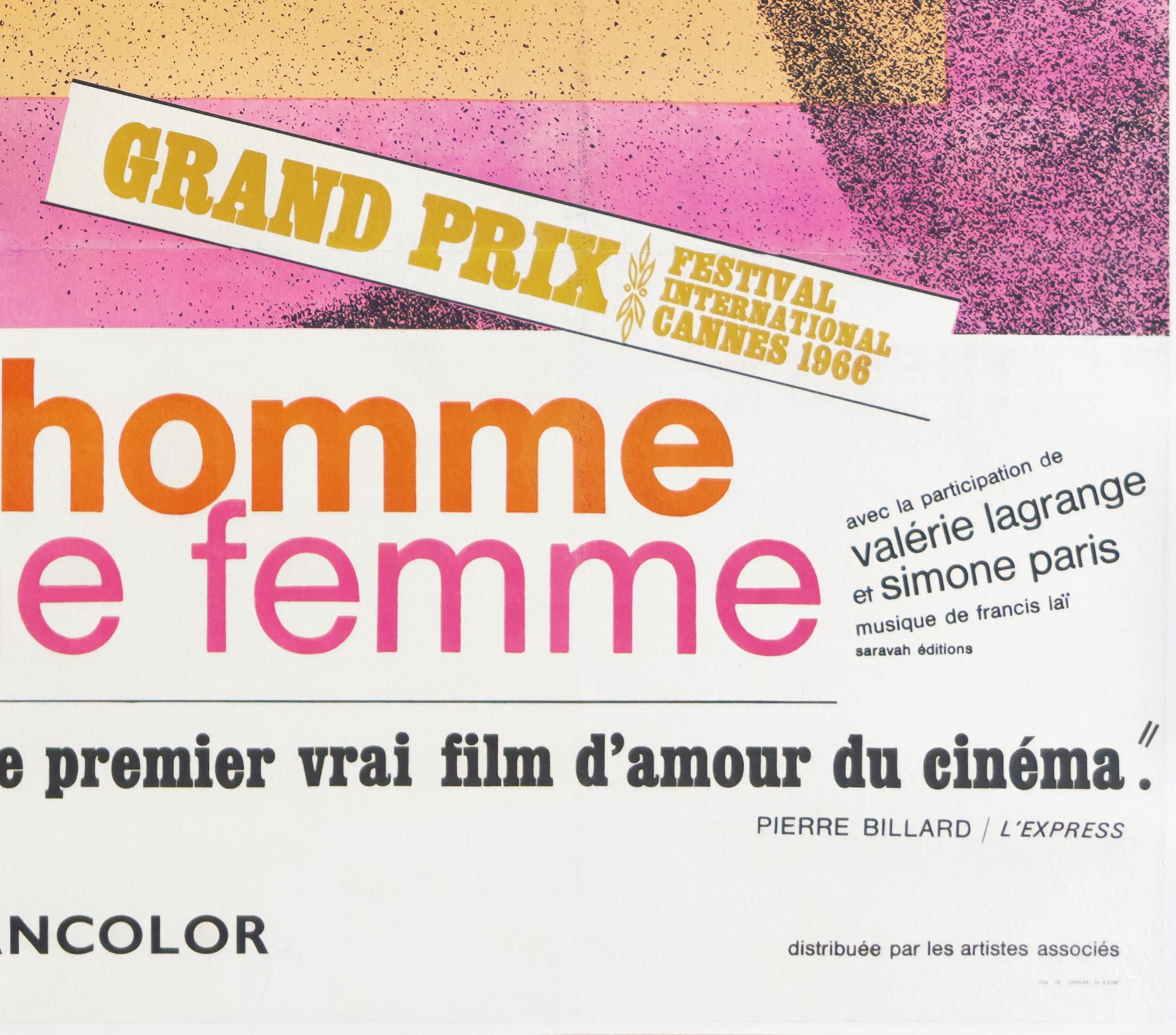 Un Homme Et Une Femme 1966 French Grande Film Movie Poster, RENE FERRACCI 3