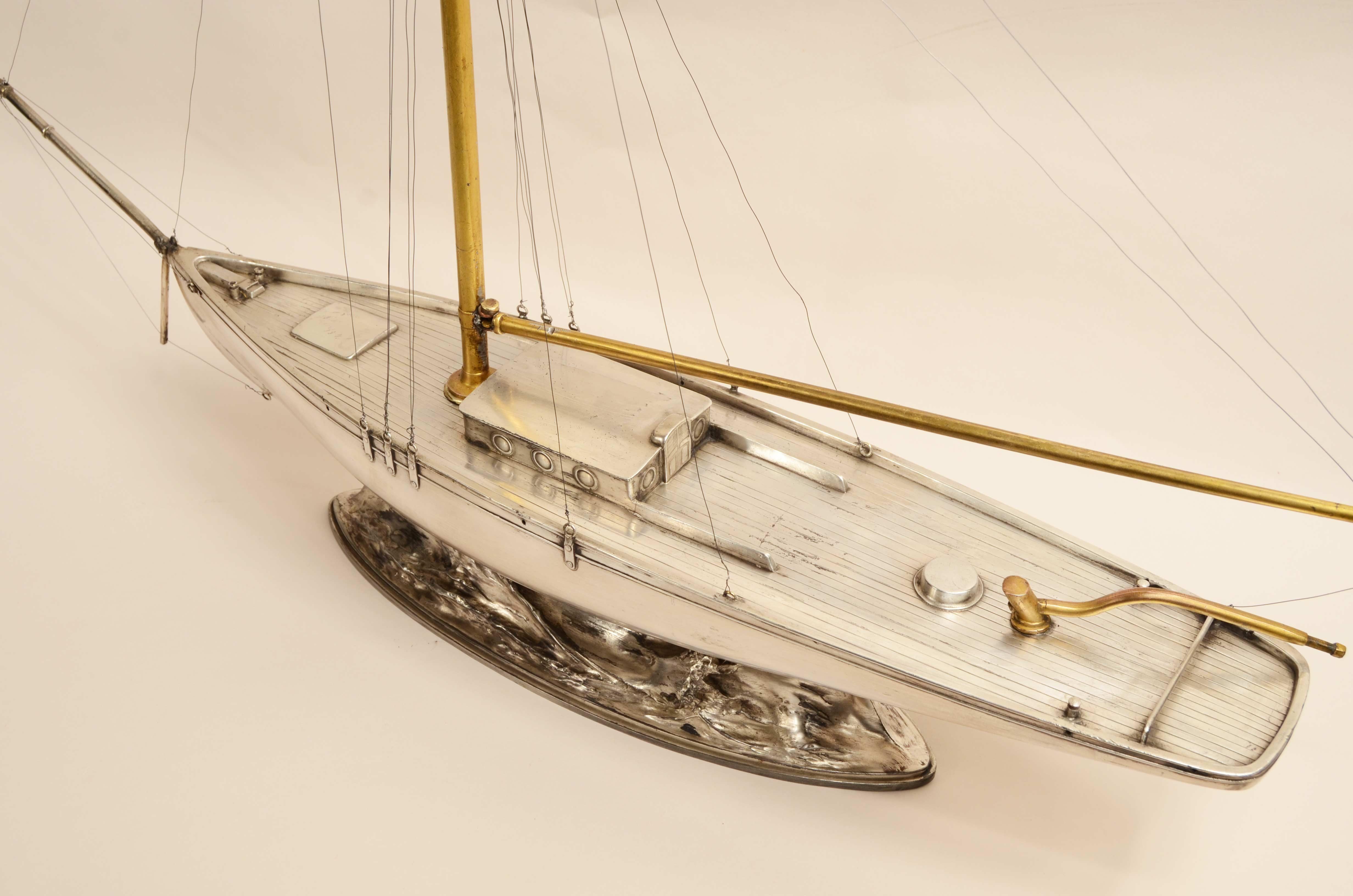 A fine early 20th century model of a white metal Cutter In Good Condition In Milan, IT
