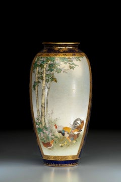 Un vaso Satsuma raffigurante scena di vita quotidiana firmato Kinkozan