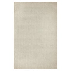 Una 6x9ft in lana ecrù con texture a cintura, tappeto di lusso tessuto a mano