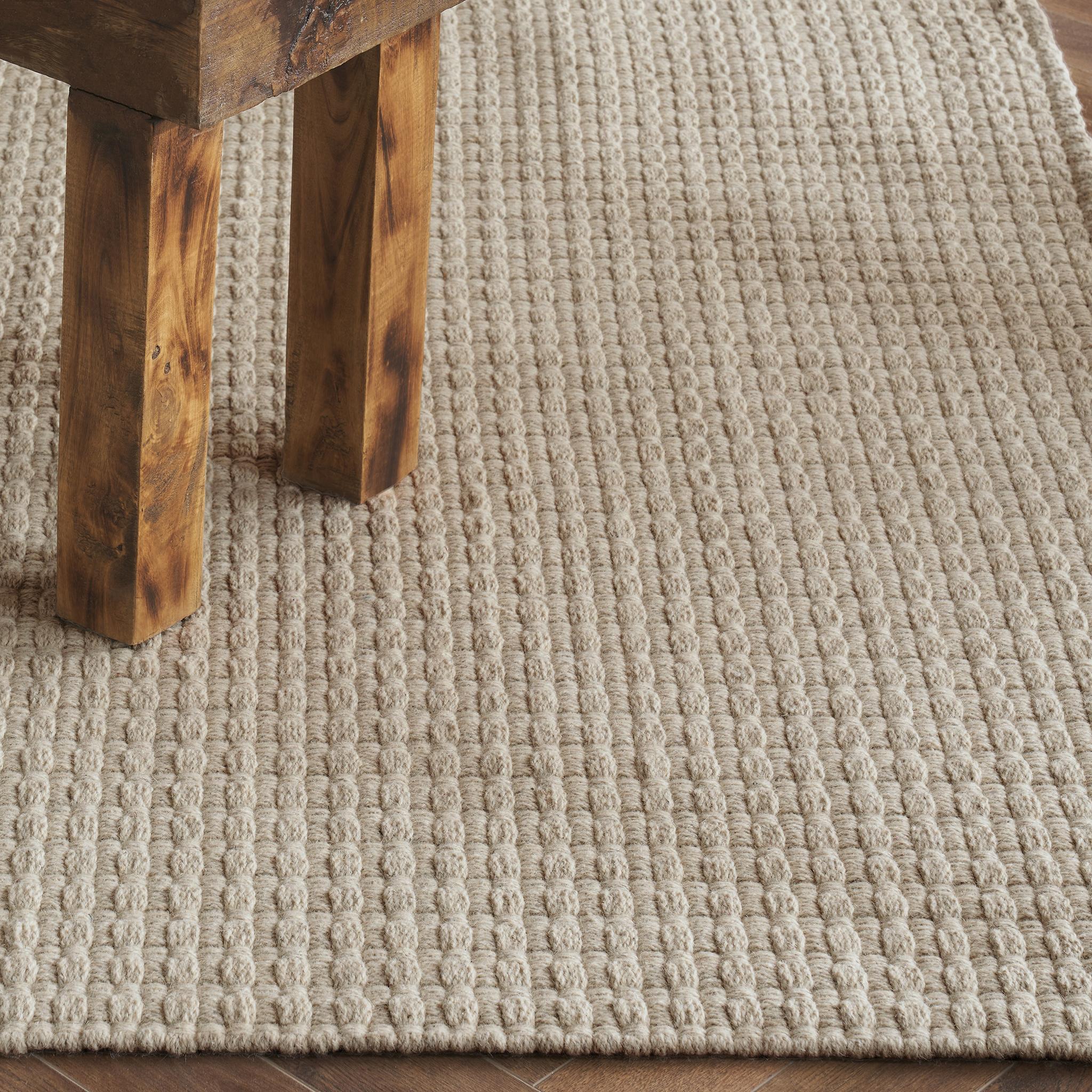 Indian Una 8X10ft Beige Wool Belt Texture Design Luxury Handwoven Rug For Sale