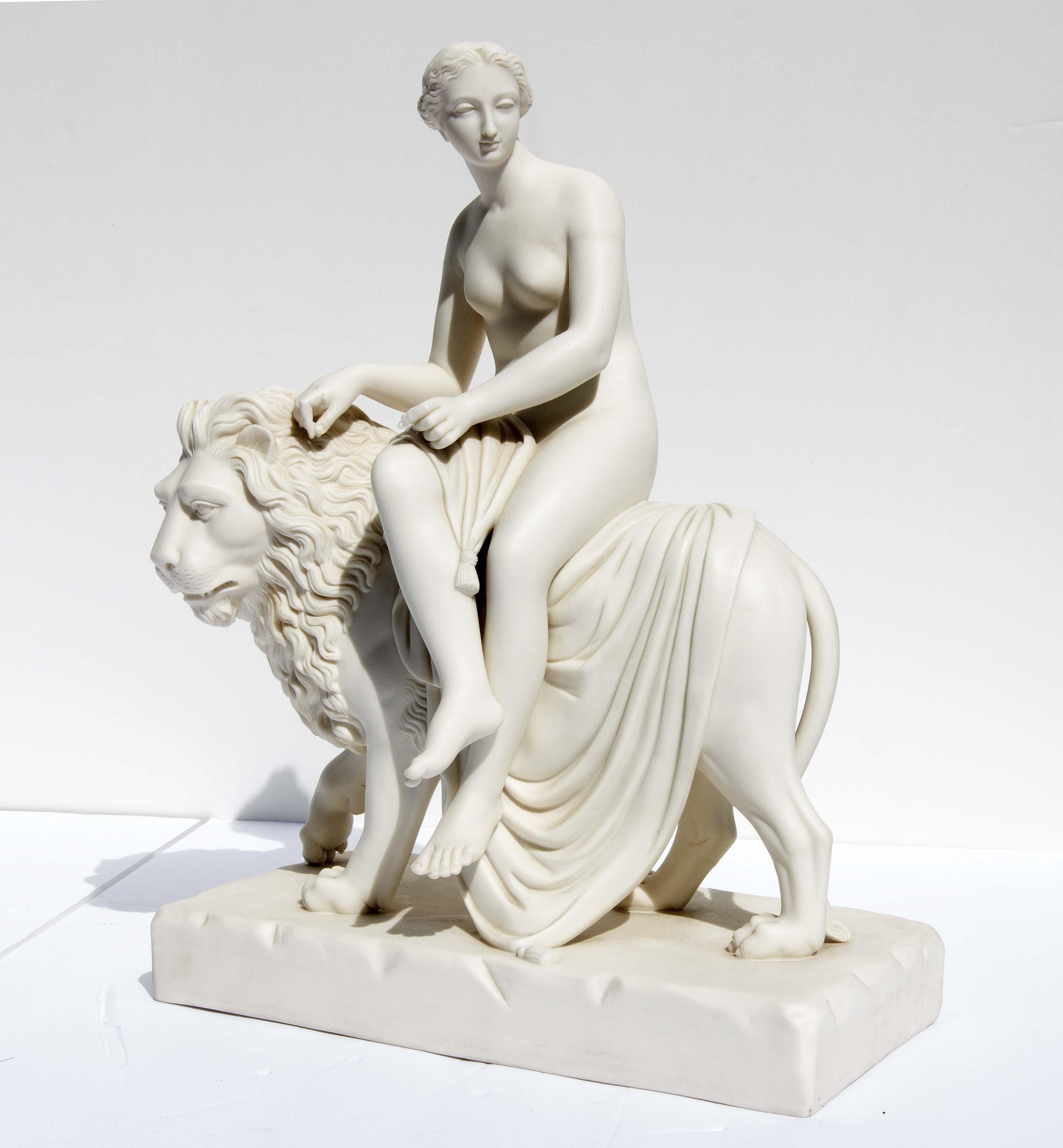 Una and the Lion Parian Statue English, 19th Century In Good Condition For Sale In Rochester, NY