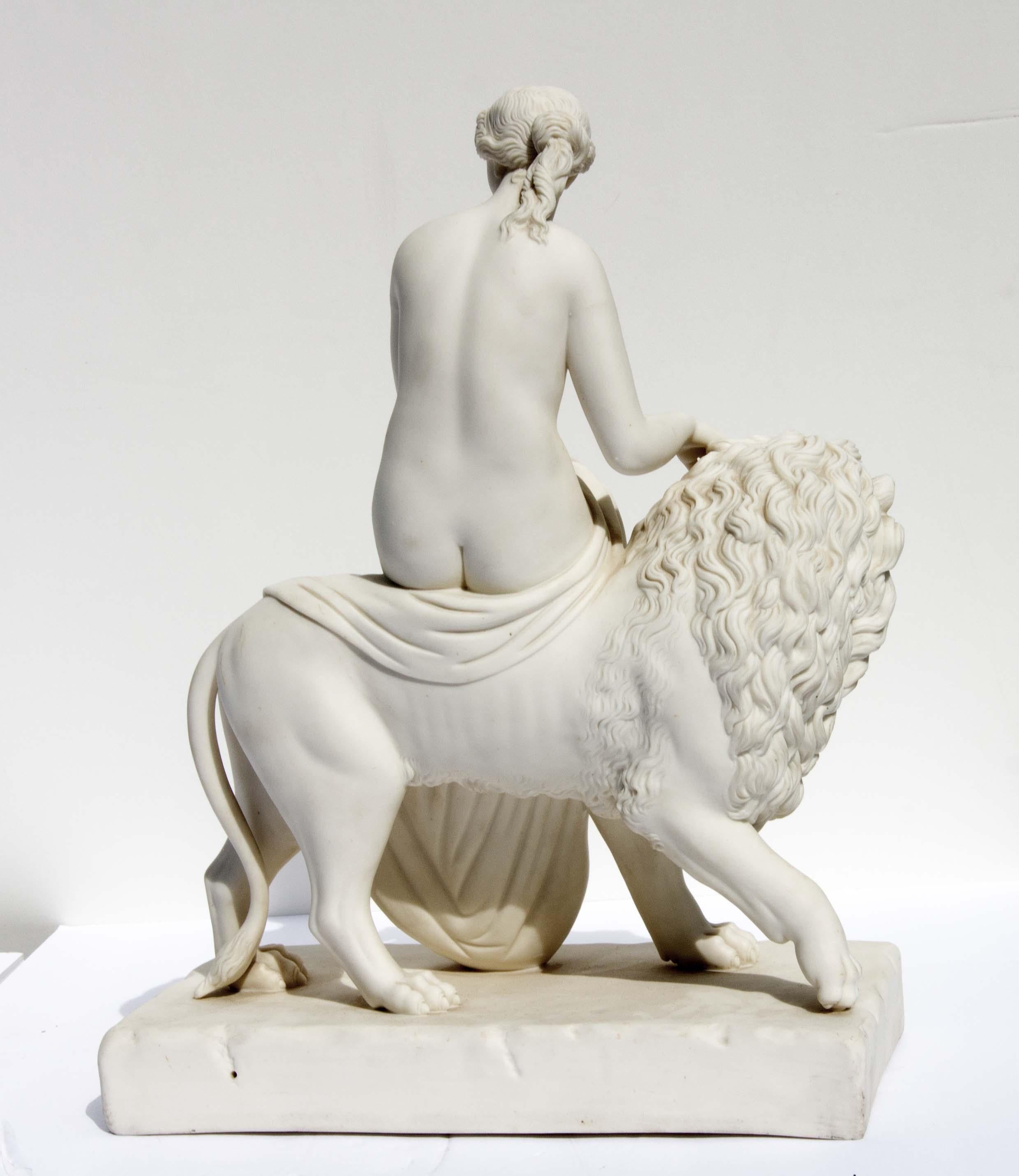 Ceramic Una and the Lion Parian Statue English, 19th Century For Sale