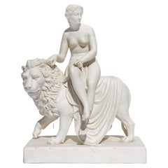 Antique Una and the Lion Parian Statue English, 19th Century