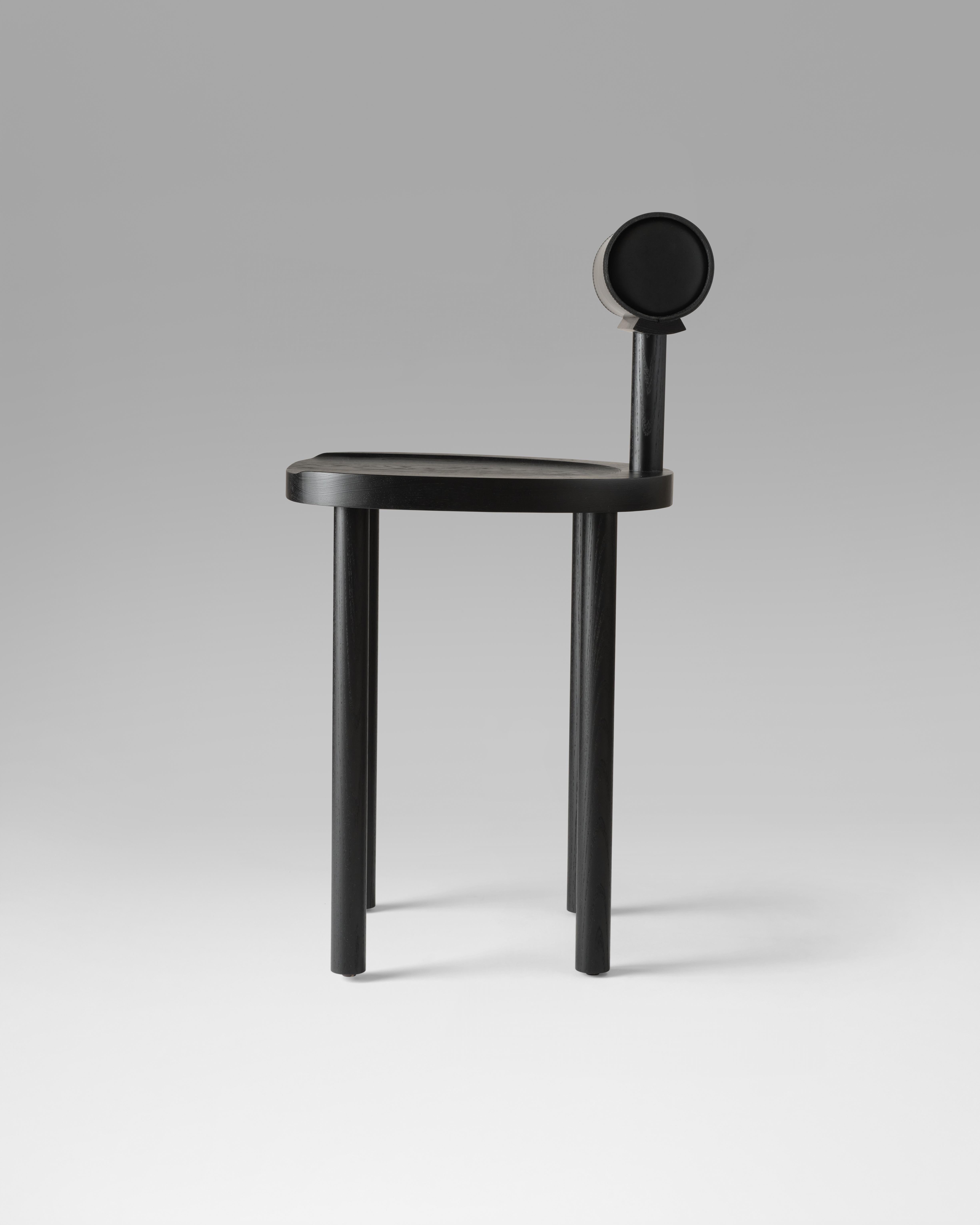 Modern UNA Counter Stool in Black Stained Ash and Upholstered Back by Estudio Persona For Sale