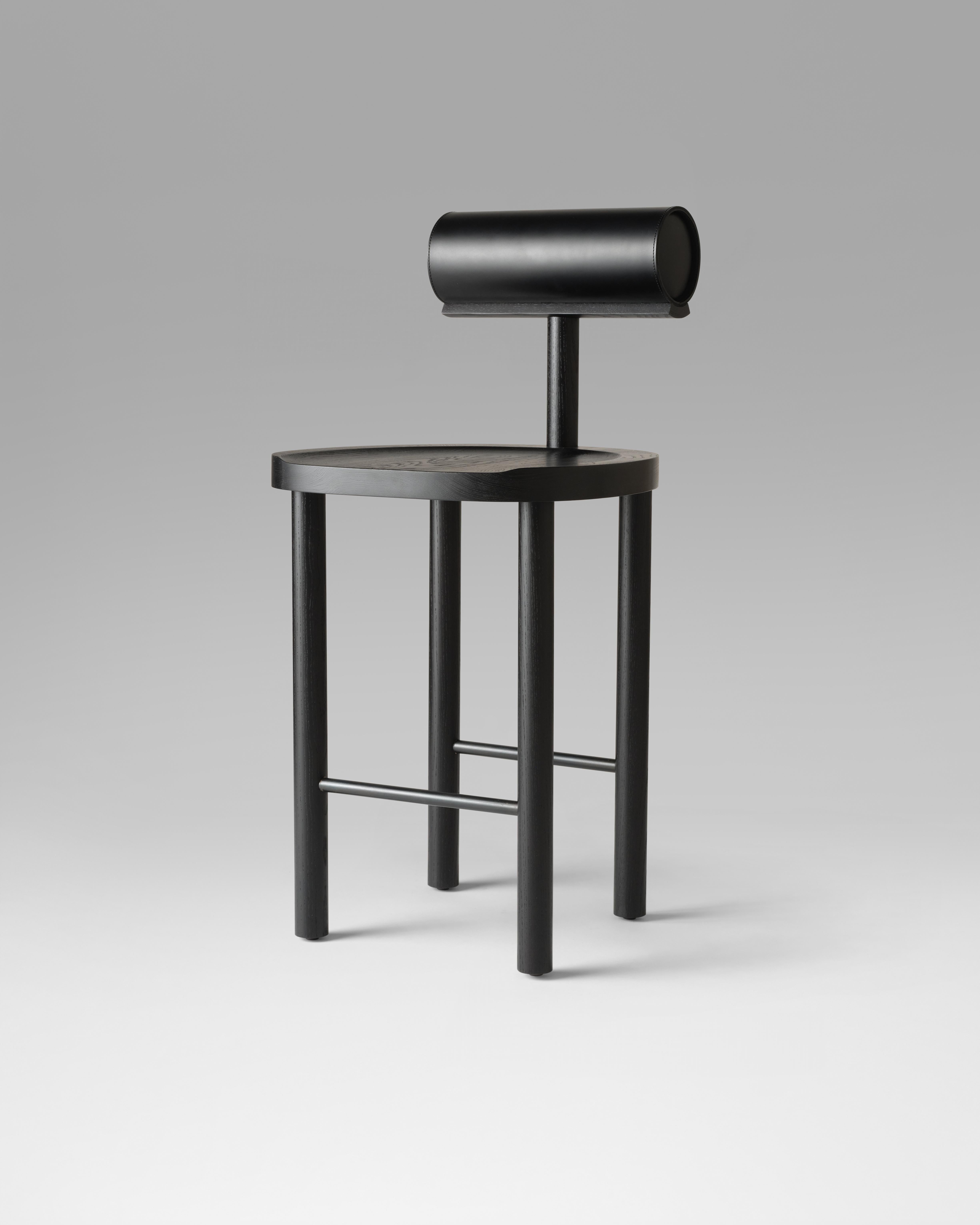 American UNA Counter Stool in Black Stained Ash and Upholstered Back by Estudio Persona For Sale