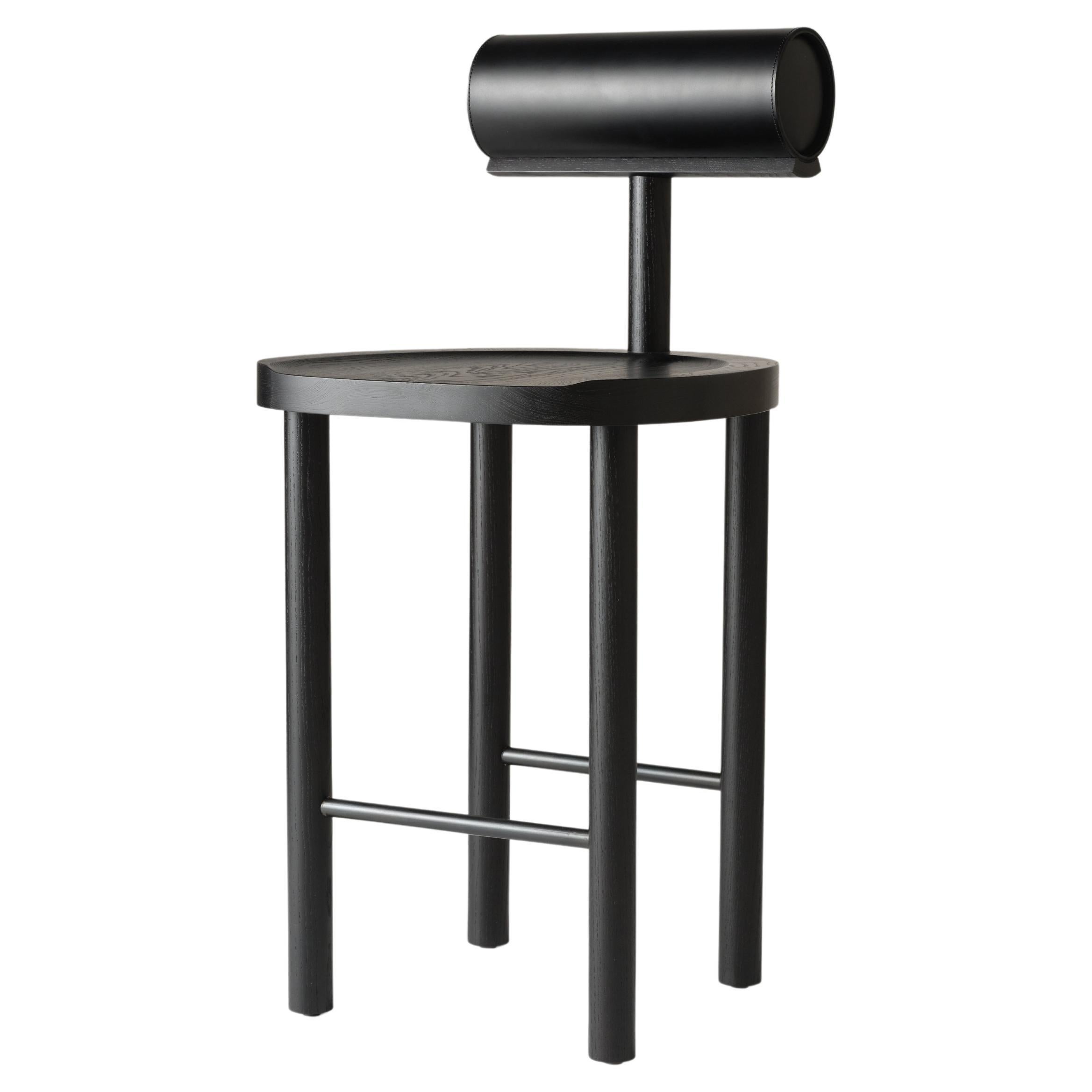 UNA Counter Stool in Black Stained Ash and Upholstered Back by Estudio Persona For Sale