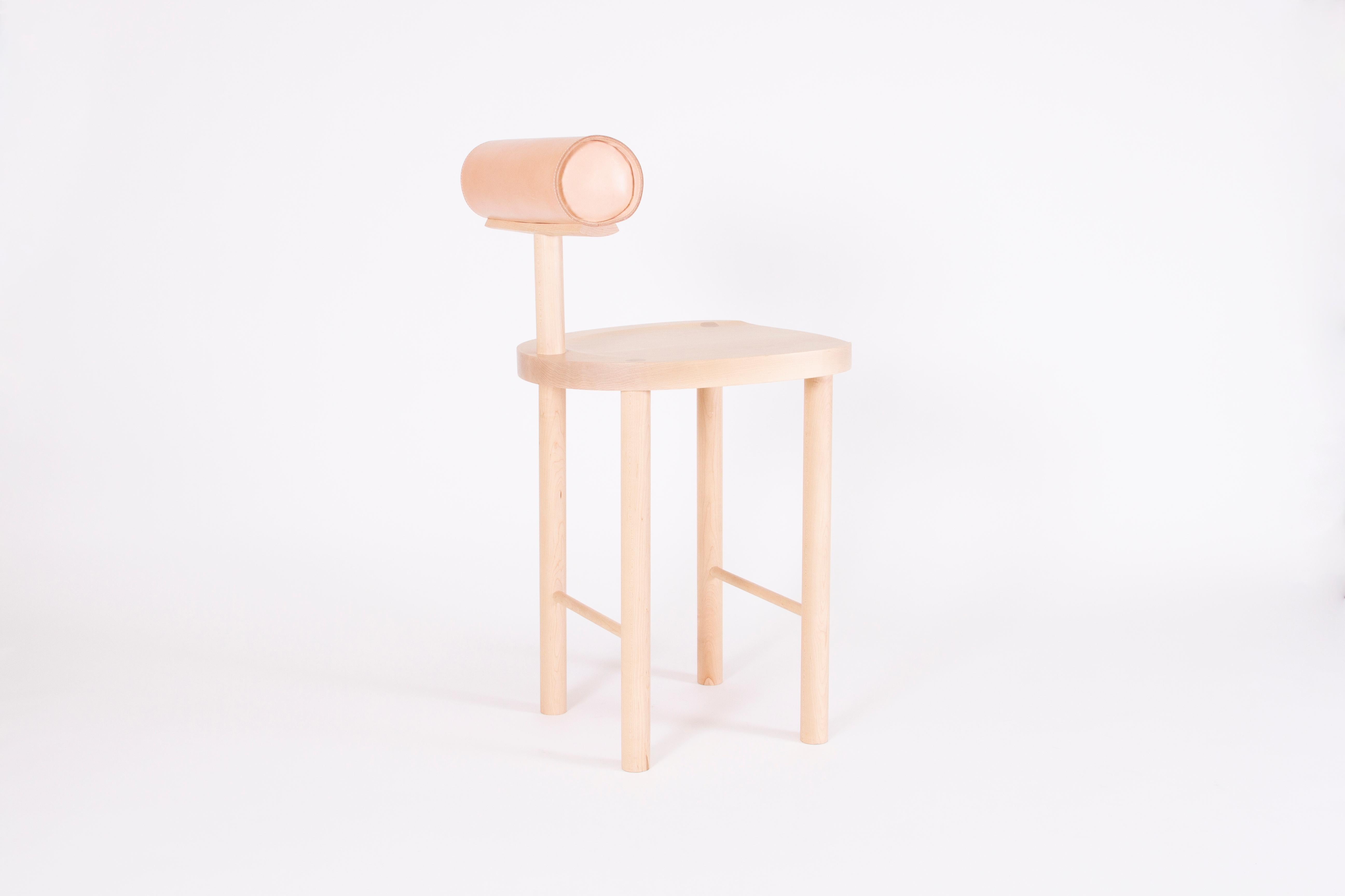 Modern Una Counter Stool in Maple with Upholstered Back by Estudio Persona For Sale