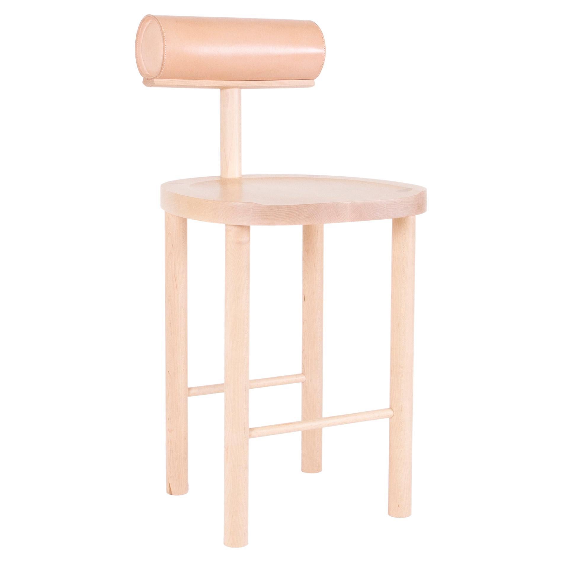 Una Counter Stool in Maple with Upholstered Back by Estudio Persona For Sale