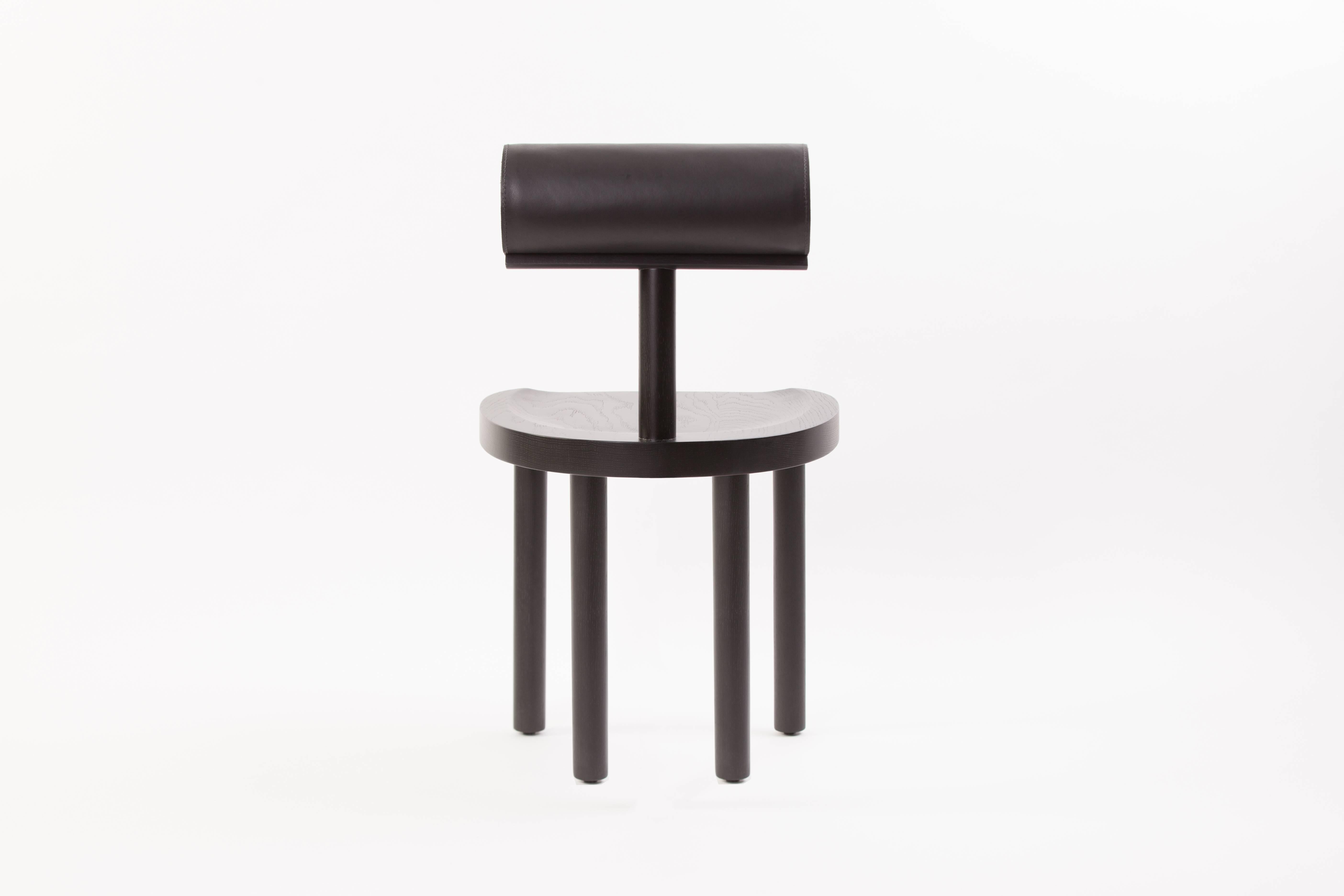 UNA Dining Chair in Black Stained Oak with Leather Back by Estudio Persona In New Condition For Sale In Los Angeles, CA
