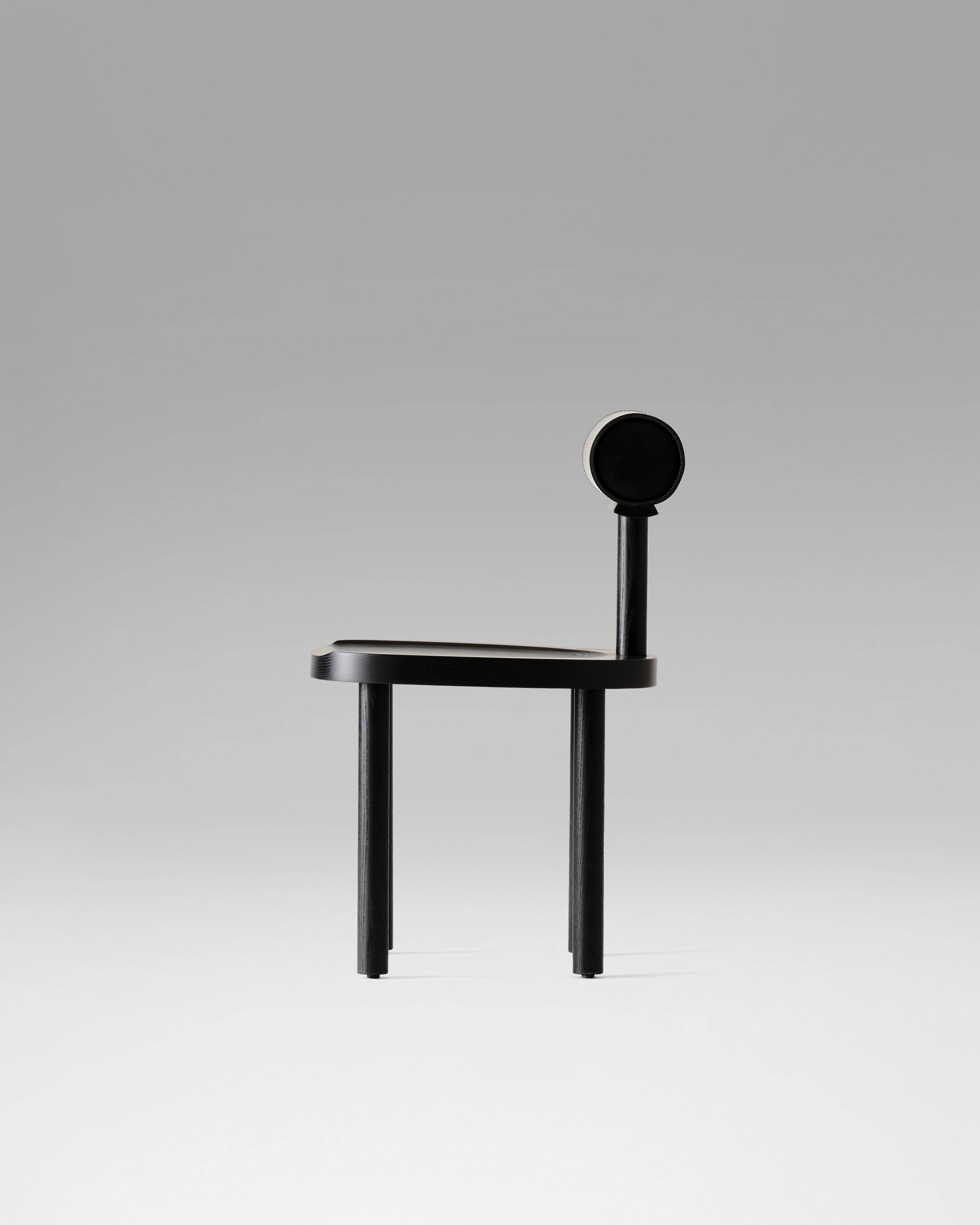 Modern UNA Dining Chair in Black Stained Ash with Leather Back by Estudio Persona For Sale