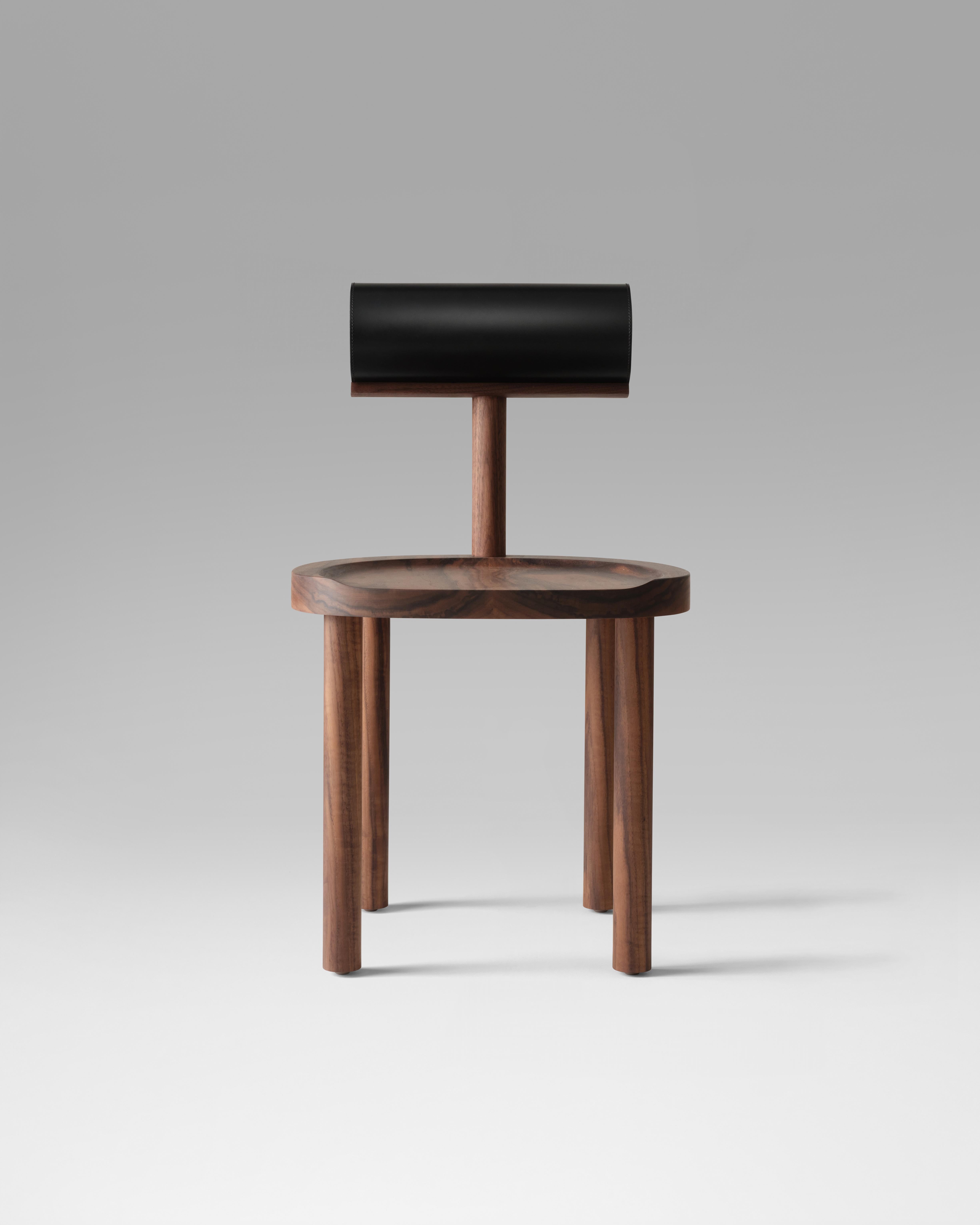 UNA Dining Chair in Black Stained Ash with Leather Back by Estudio Persona For Sale 4