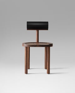 UNA Dining Chair in Walnut with Black Leather Back by Estudio Persona