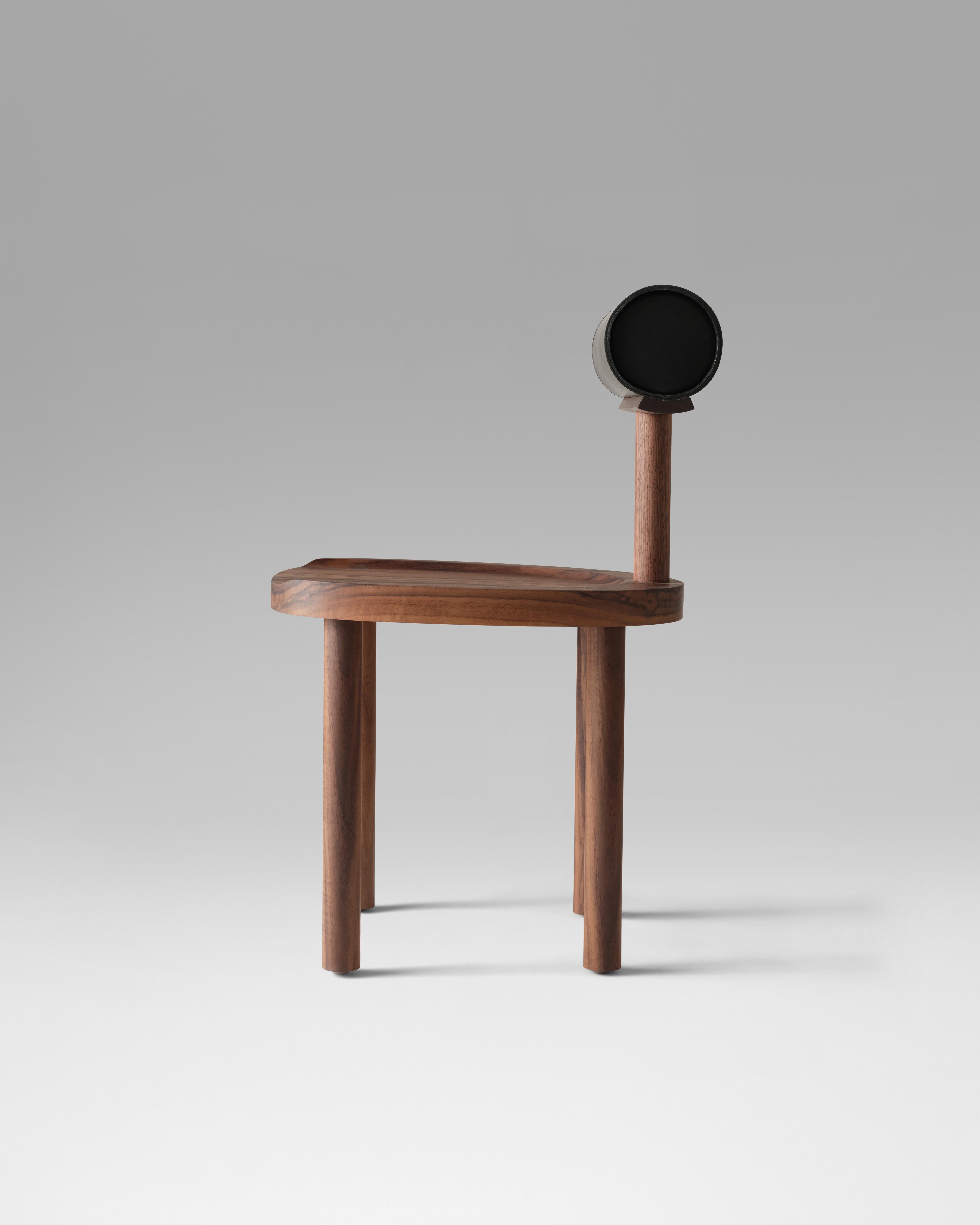 Modern UNA Dining Chair in Walnut with Black Leather Back by Estudio Persona For Sale
