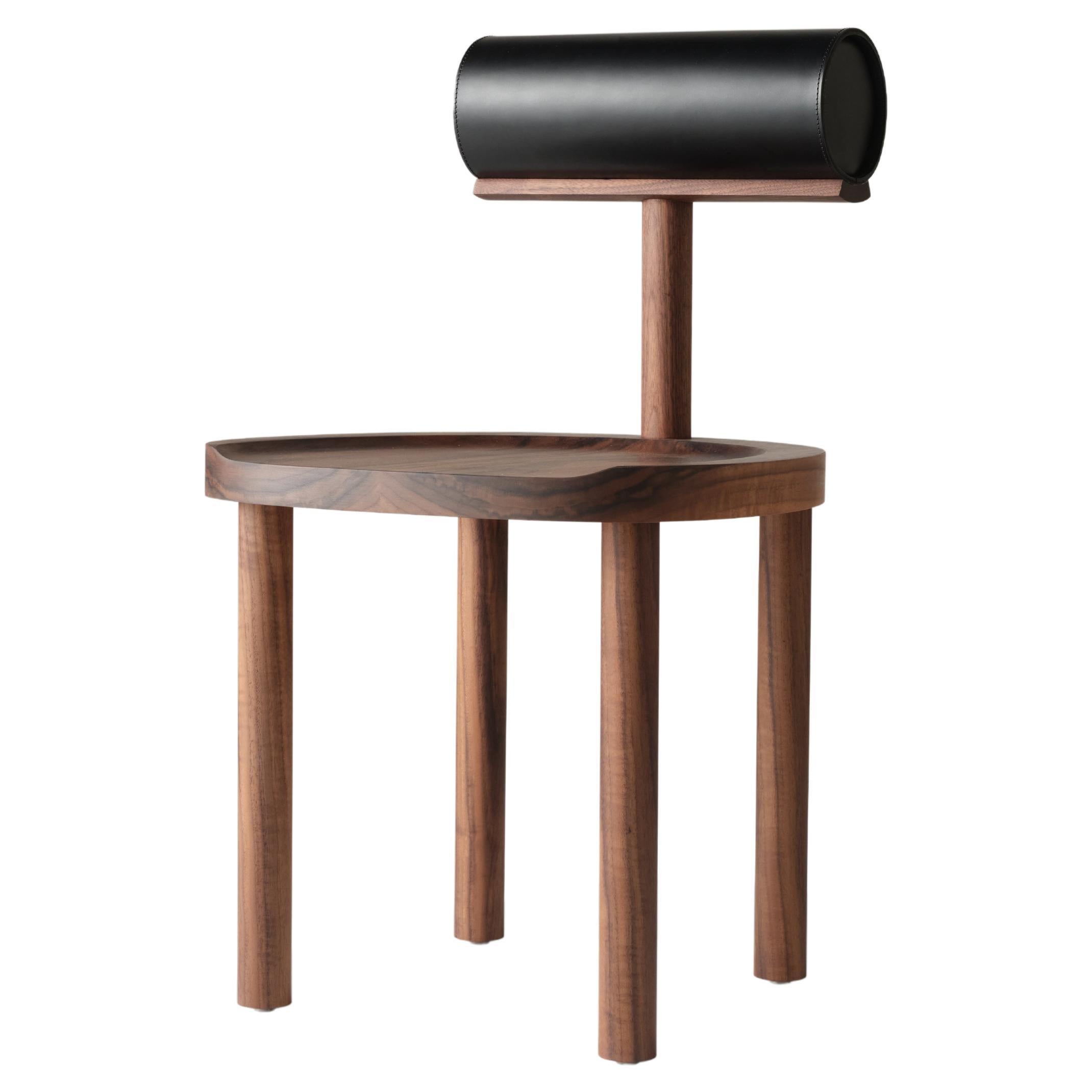 UNA Dining Chair in Walnut with Black Leather Back by Estudio Persona For Sale