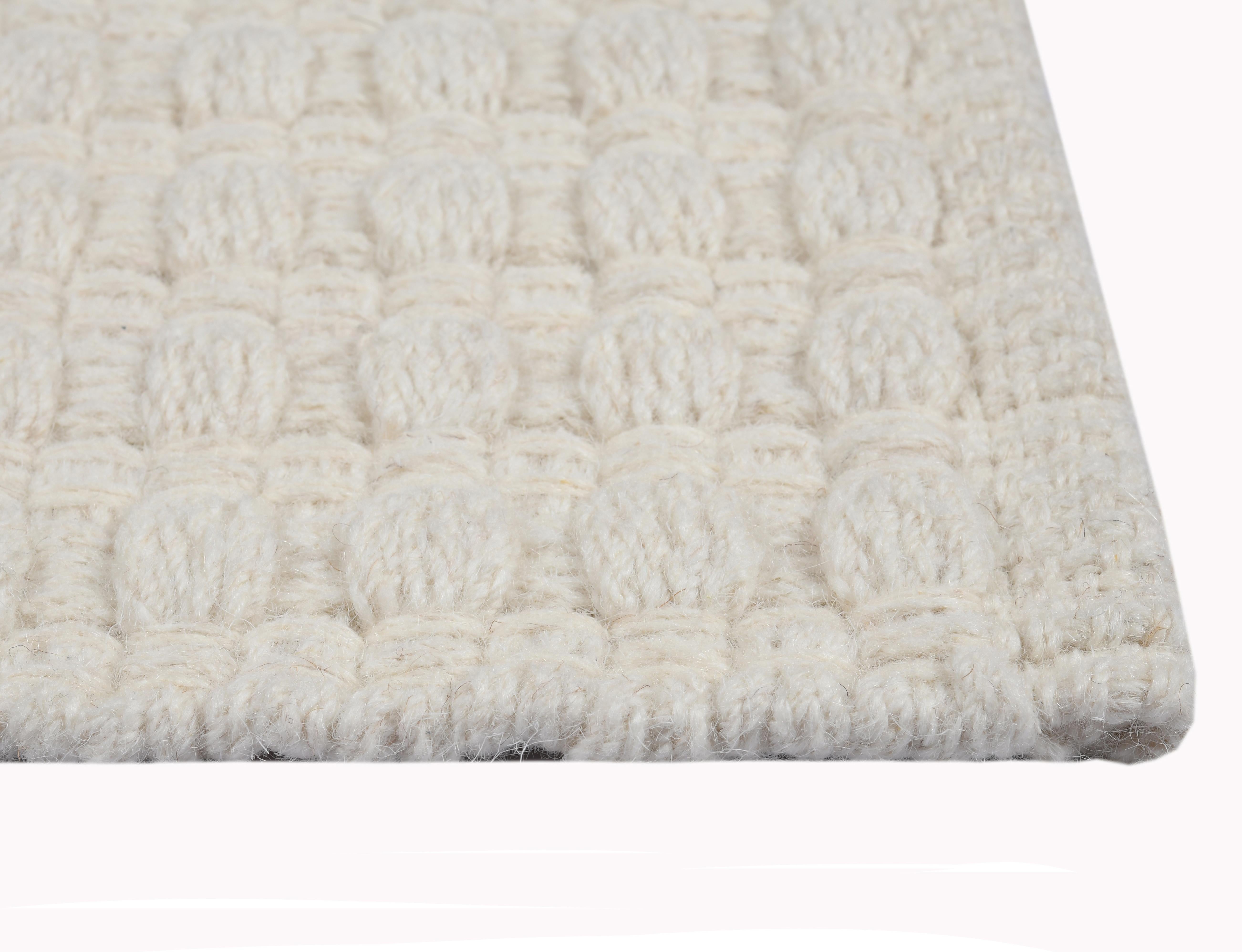 Art Deco Una, Ecru, Handwoven Face 60% Undyed NZ Wool, 40% Undyed MED Wool, 6' x 9' For Sale