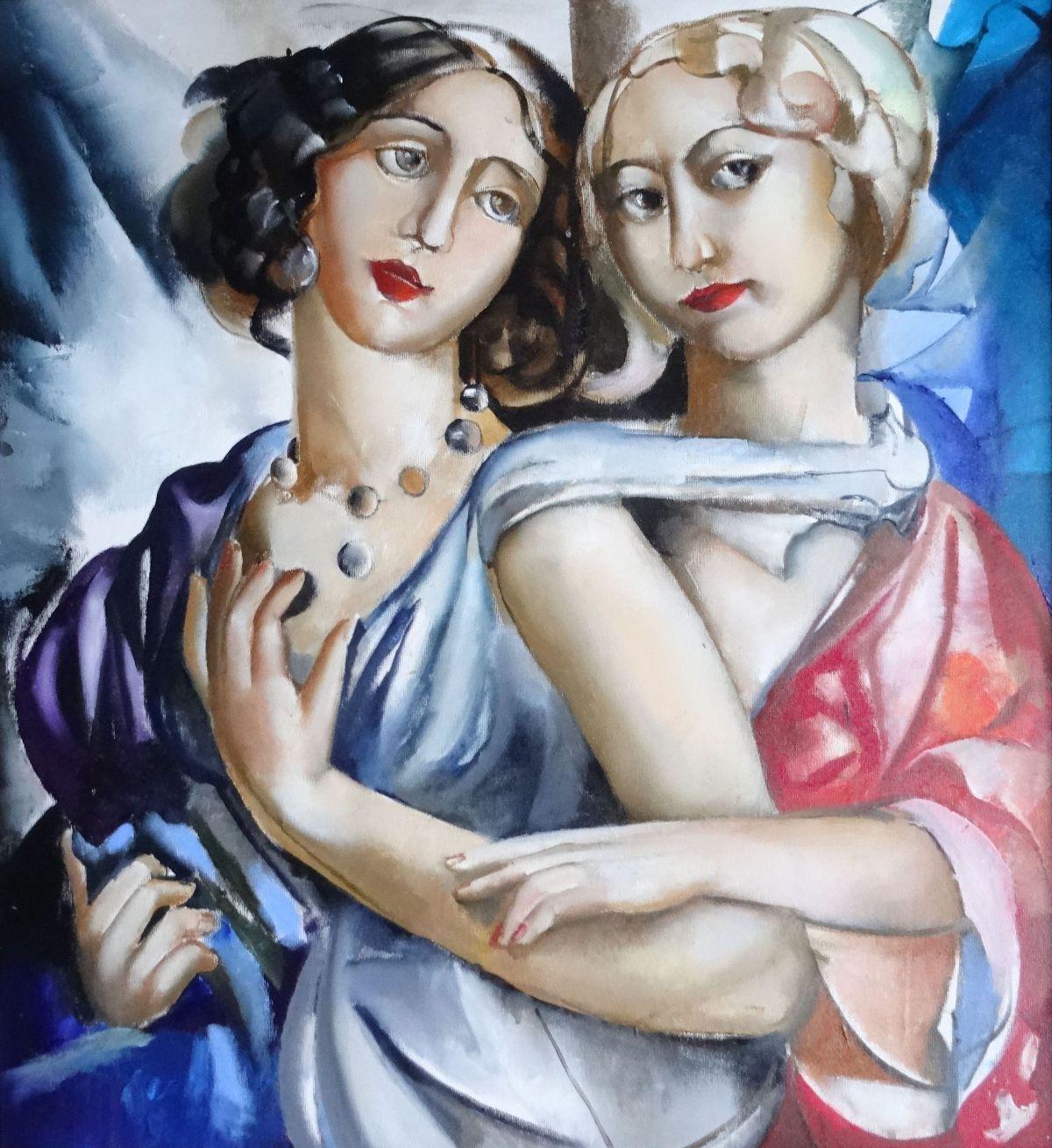 Una Lekuze Figurative Painting – Gesprächsrunde. 2019. Öl auf Leinwand, 82x75 cm