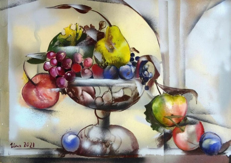 Una Lekuze Still-Life Painting - Still life with a pear. 2021. Canvas, oil, 50x70 cm