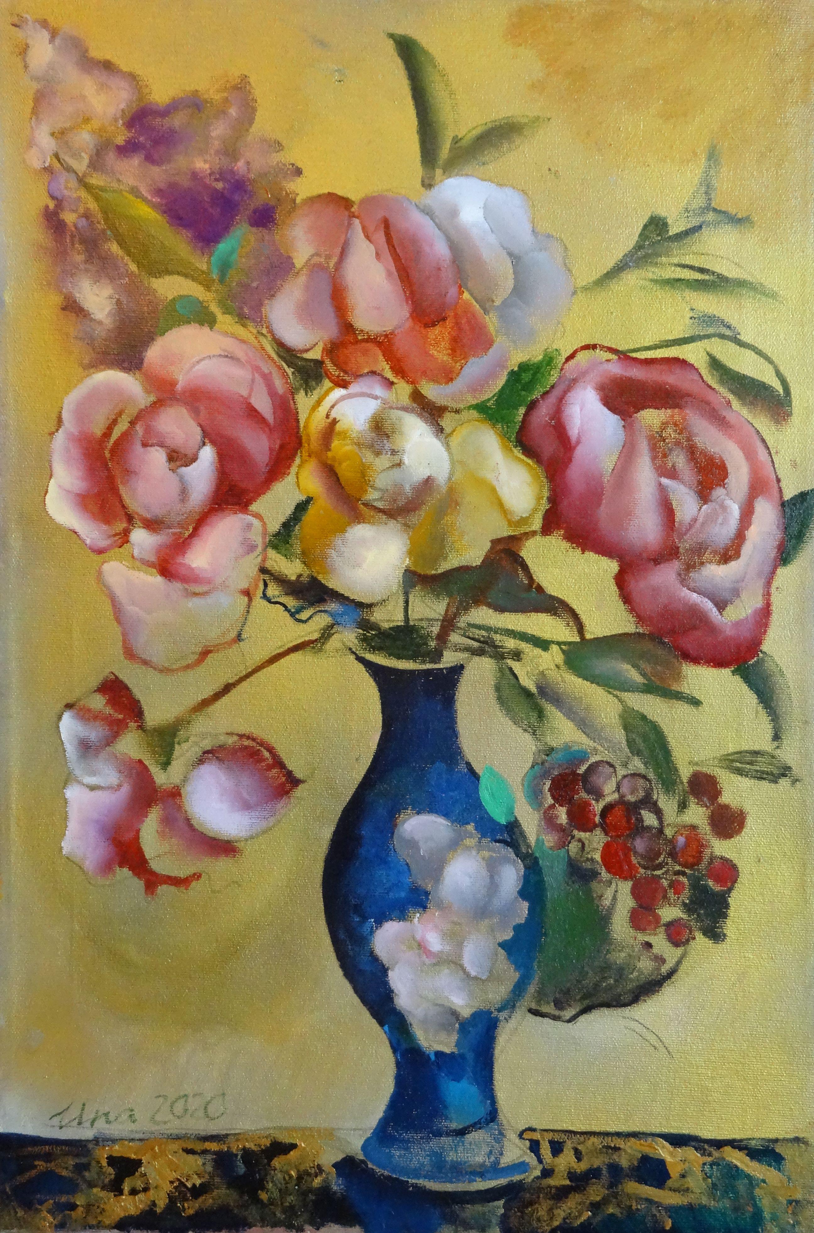 Una Lekuze Still-Life Painting - Still life with Chinese vase. 2020. Oil on canvas, 60x40 cm