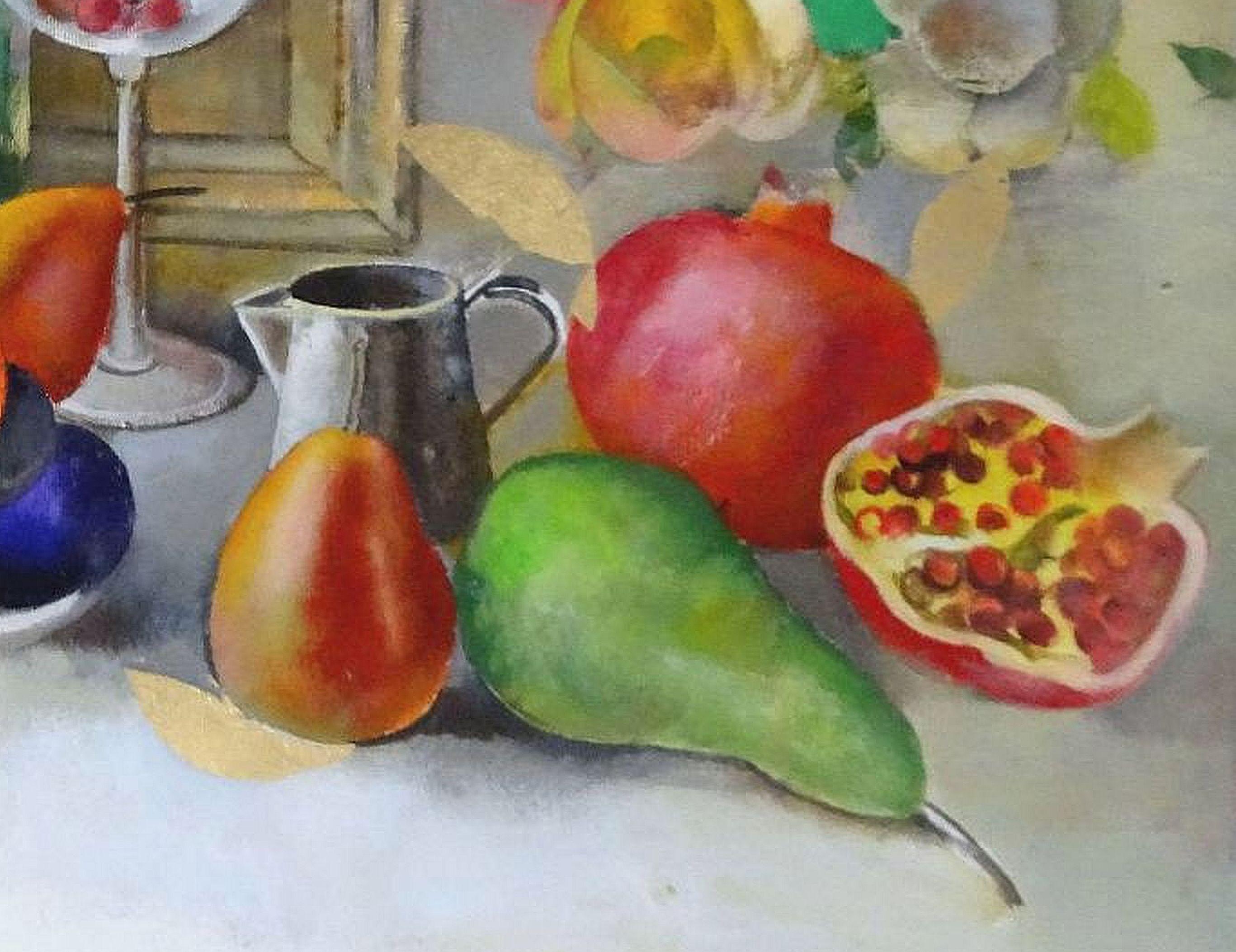 Das Leben mit Früchten. 2019. Ölgemälde auf Leinwand, 74x81 cm (Zeitgenössisch), Painting, von Una Lekuze
