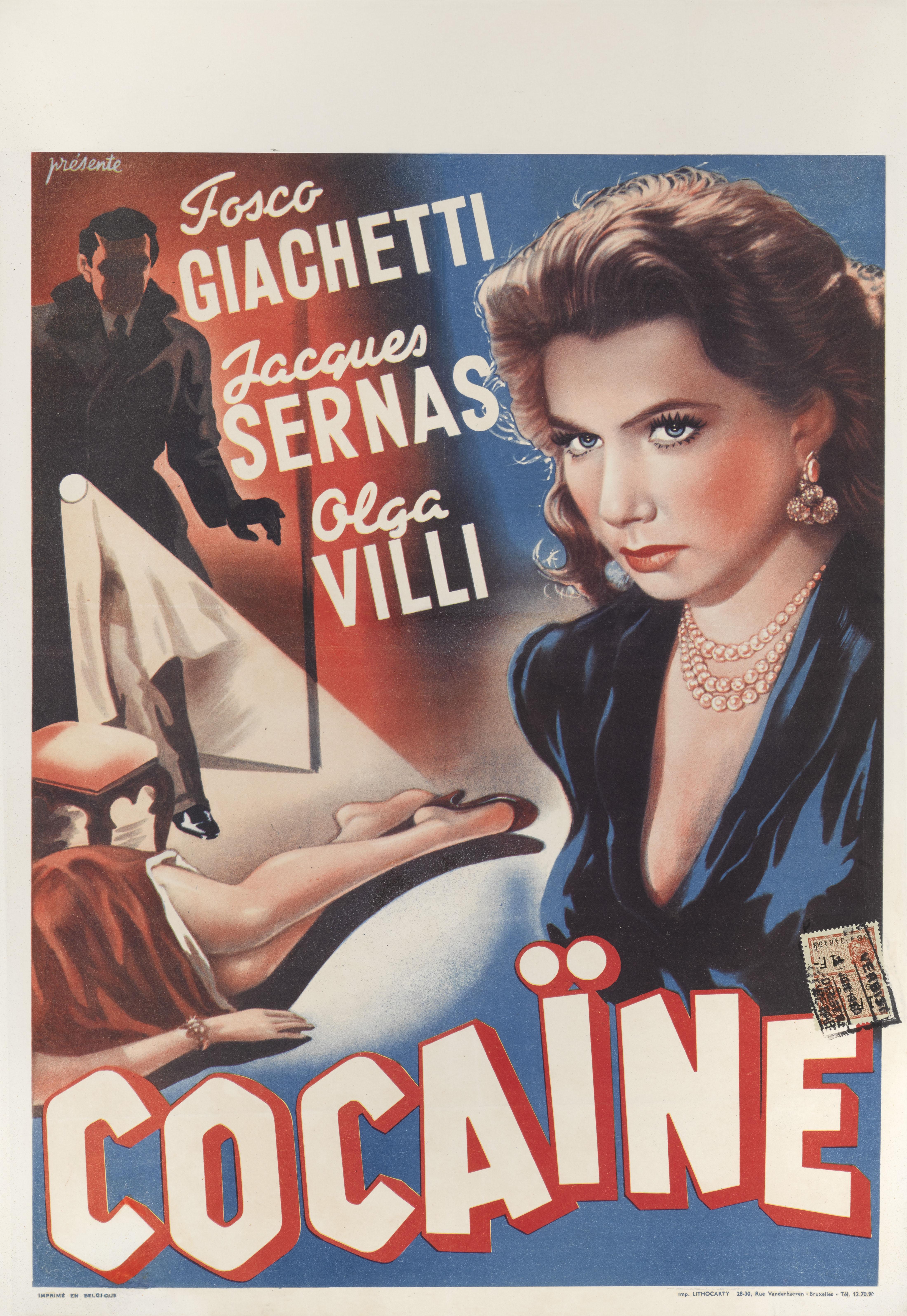 Original Belgian film poster for the 1948 Italian drama film about a cocaine trafficker.
This film was released in Belgium with the title changed to Cocaine.
The film was directed by Giorgio Bianchi and starred Fosco Giachetti, Jacques Sernas and