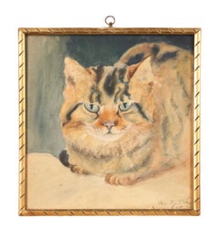 Una Shaw Lang (British 1889 - 1981) St Ives School Watercolor Cat Painting