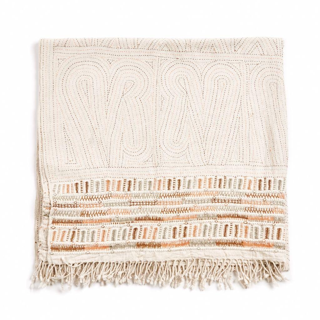 Indian Unah Brown Throw , Minimally Hand Embroidered in Intricate Patterns by Artisans For Sale