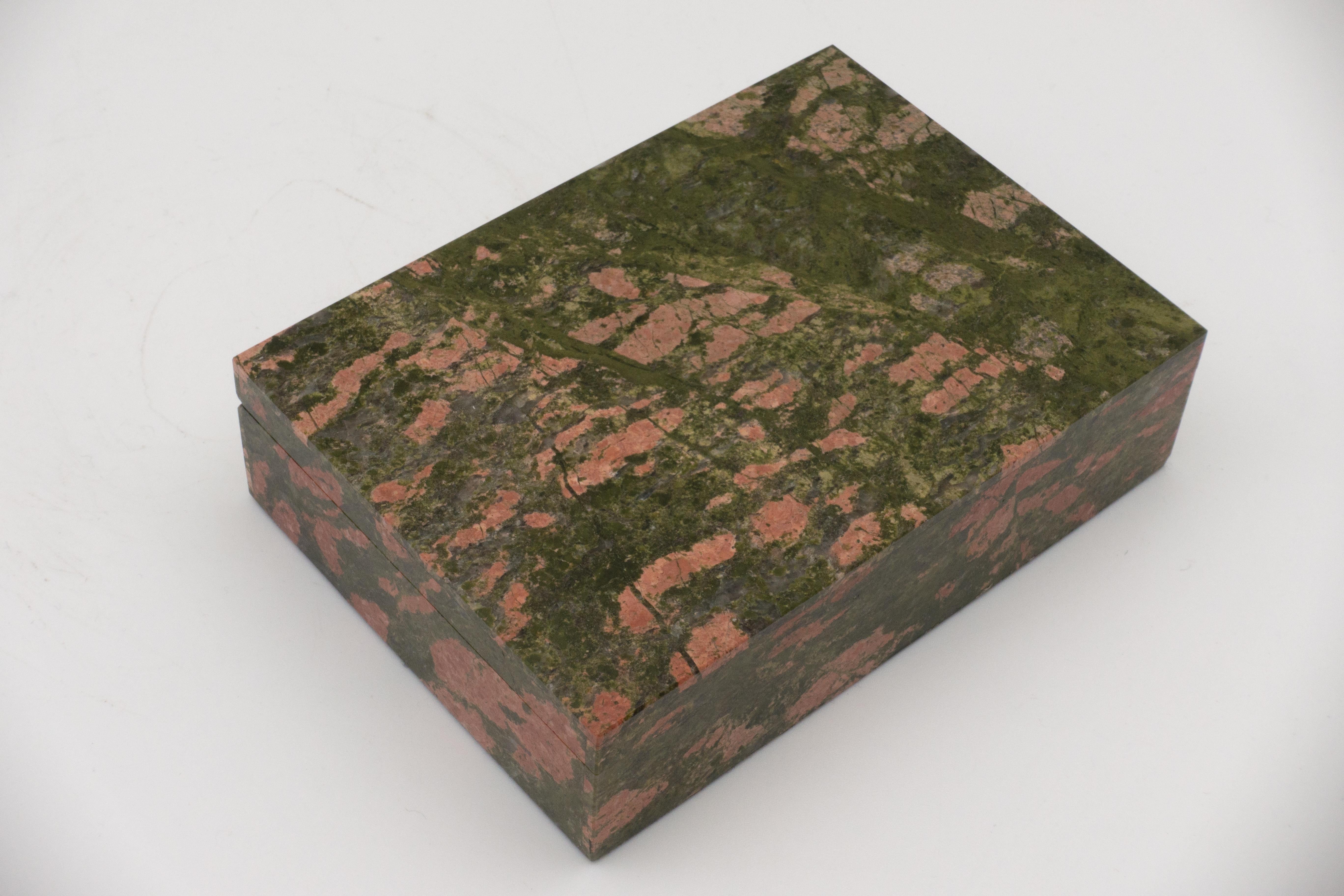 Contemporary Unakite Jasper Box with Hinged Lid