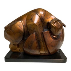 "Unbearable" a Large Bronze Bull and Bear Sculpture by Mark Y Harris