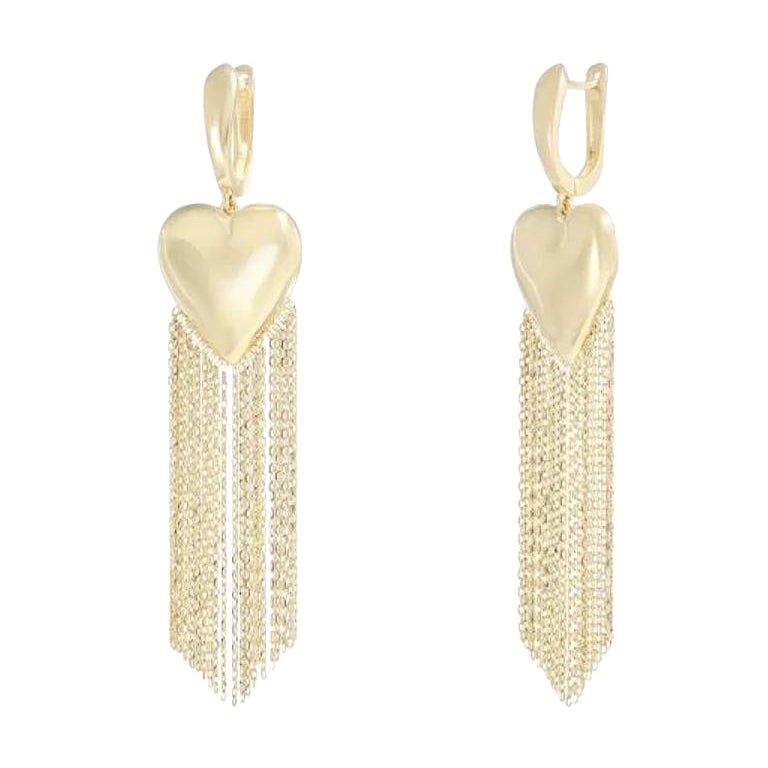 Unbelievable Heart Waterfall Yellow Dangle Drop Chain Gold Earrings for Her For Sale