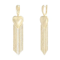 Unbelievable Heart Waterfall Yellow Dangle Drop Chain Gold Earrings for Her
