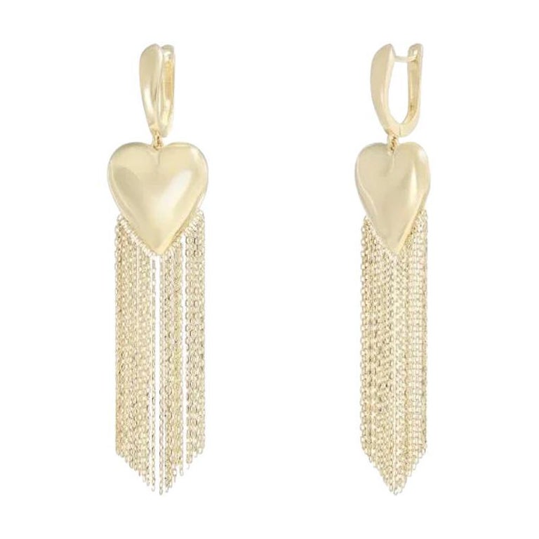 Unbelievable Heart Waterfall Yellow Dangle Drop Chain Gold Earrings for Her