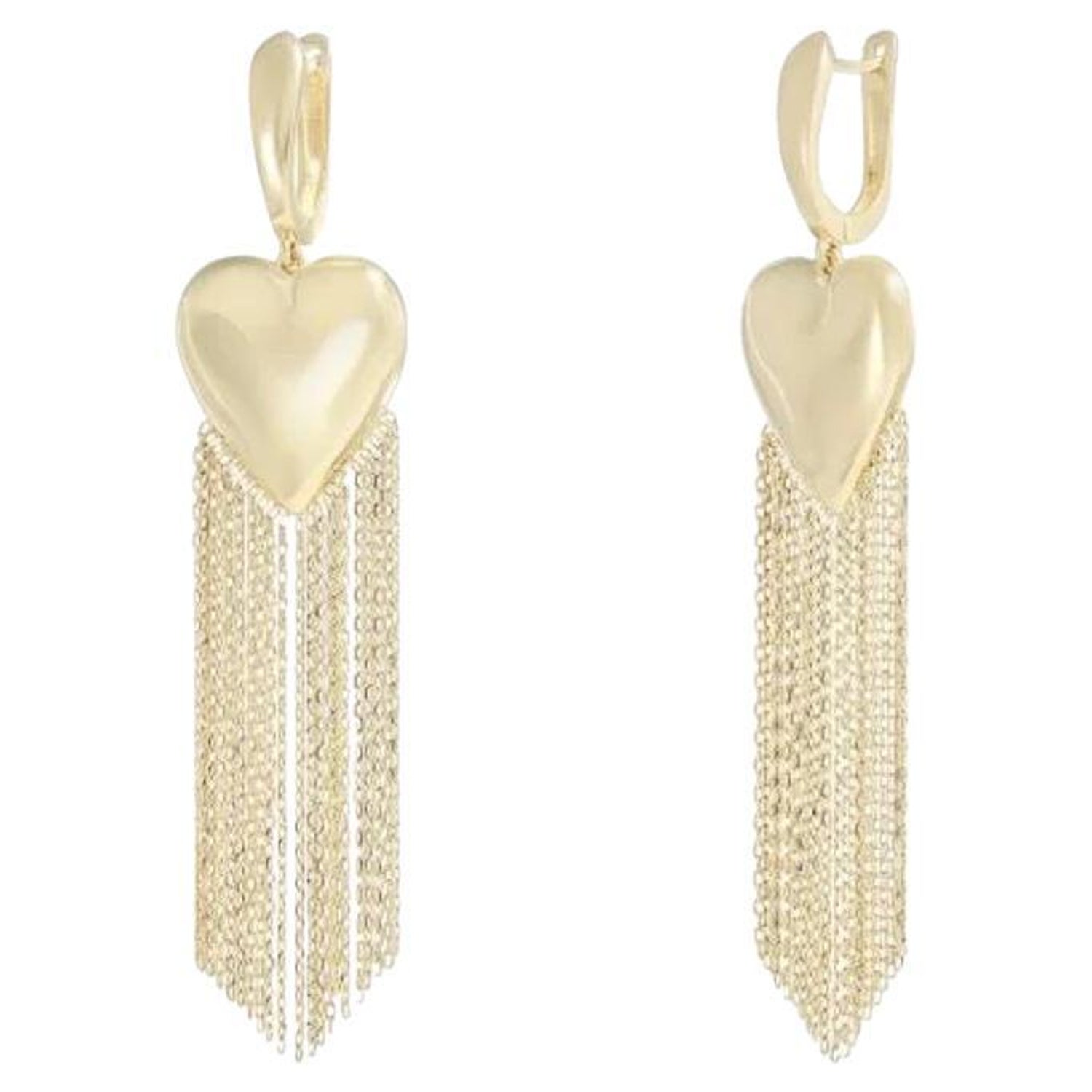 Unbelievable Heart Waterfall Yellow Dangle Drop Chain Gold Earrings for Her  For Sale at 1stDibs